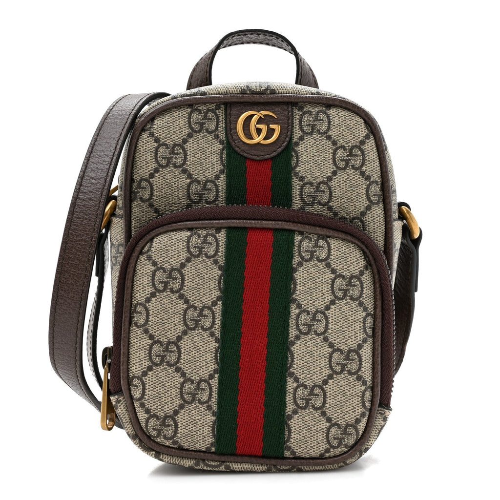 GG Supreme Monogram Web Mini Ophidia Double Zip Messenger Bag Beige New Acero