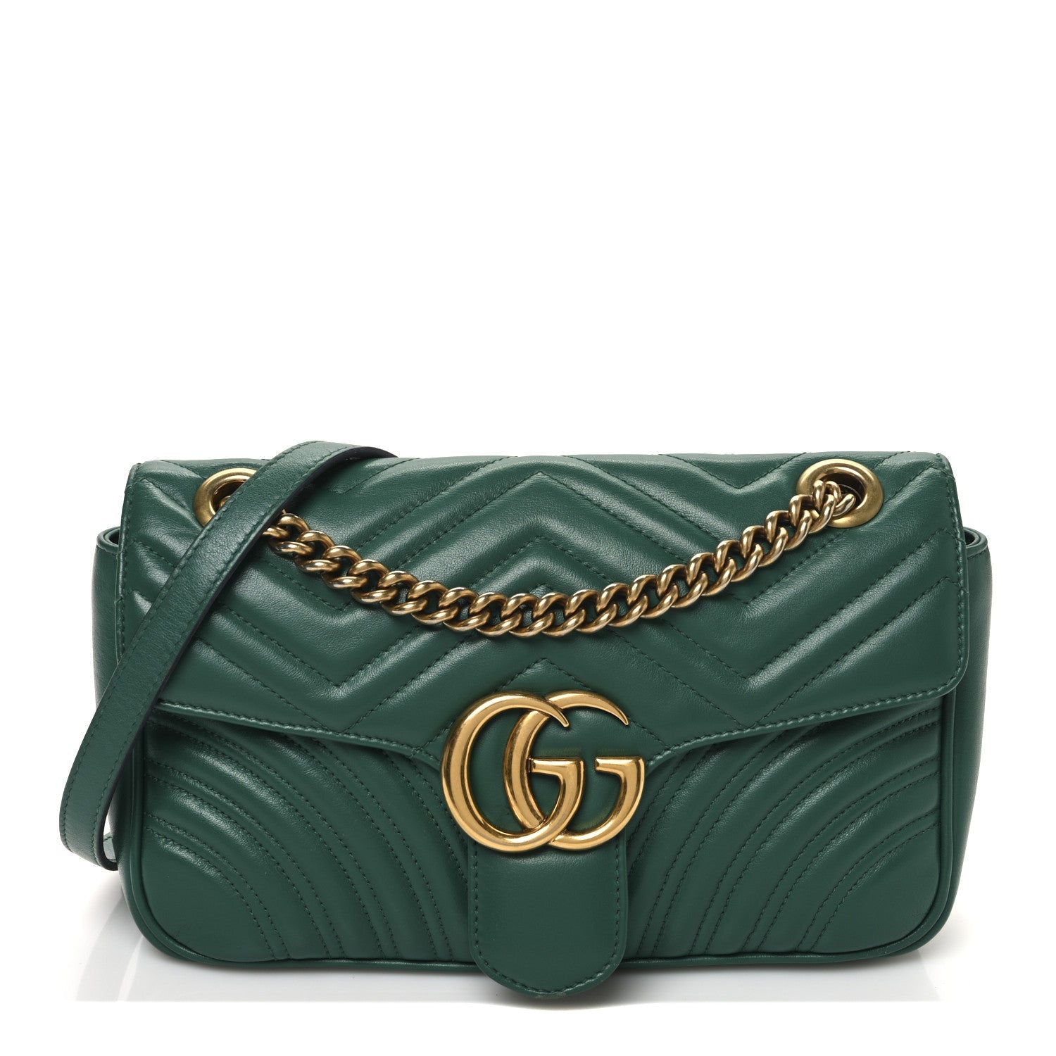 Calfskin Matelasse Small GG Marmont Shoulder Bag Emerald Green