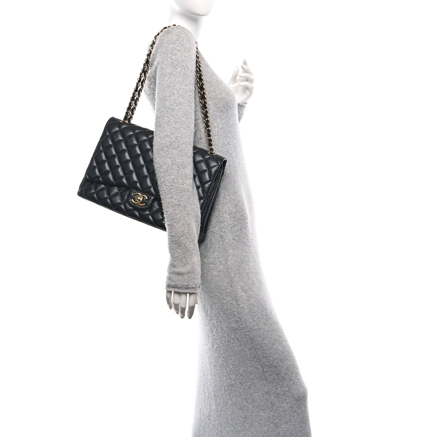 Lambskin Quilted Maxi Double Flap Black