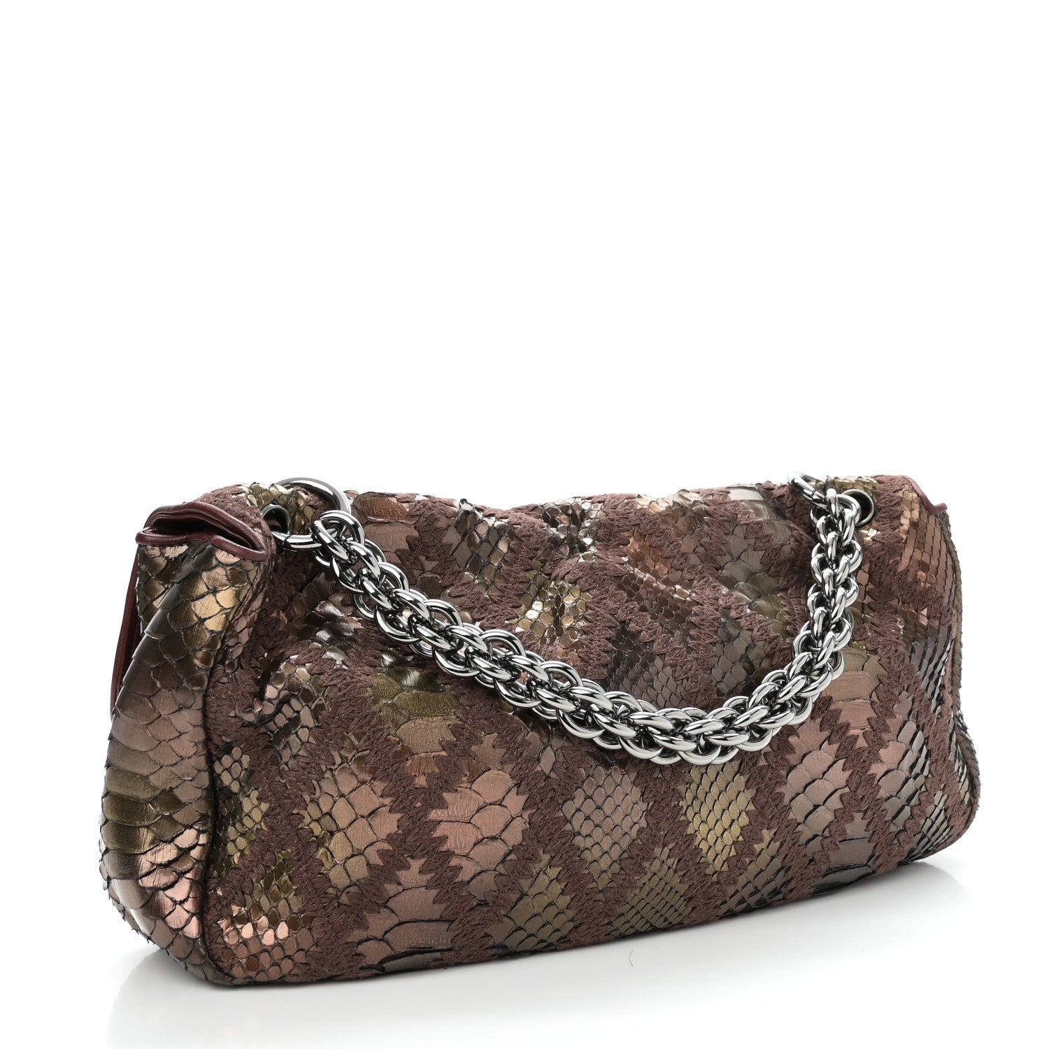 Metallic Snakeskin Crochet Soft and Chain Maxi Flap Burgundy Multicolor
