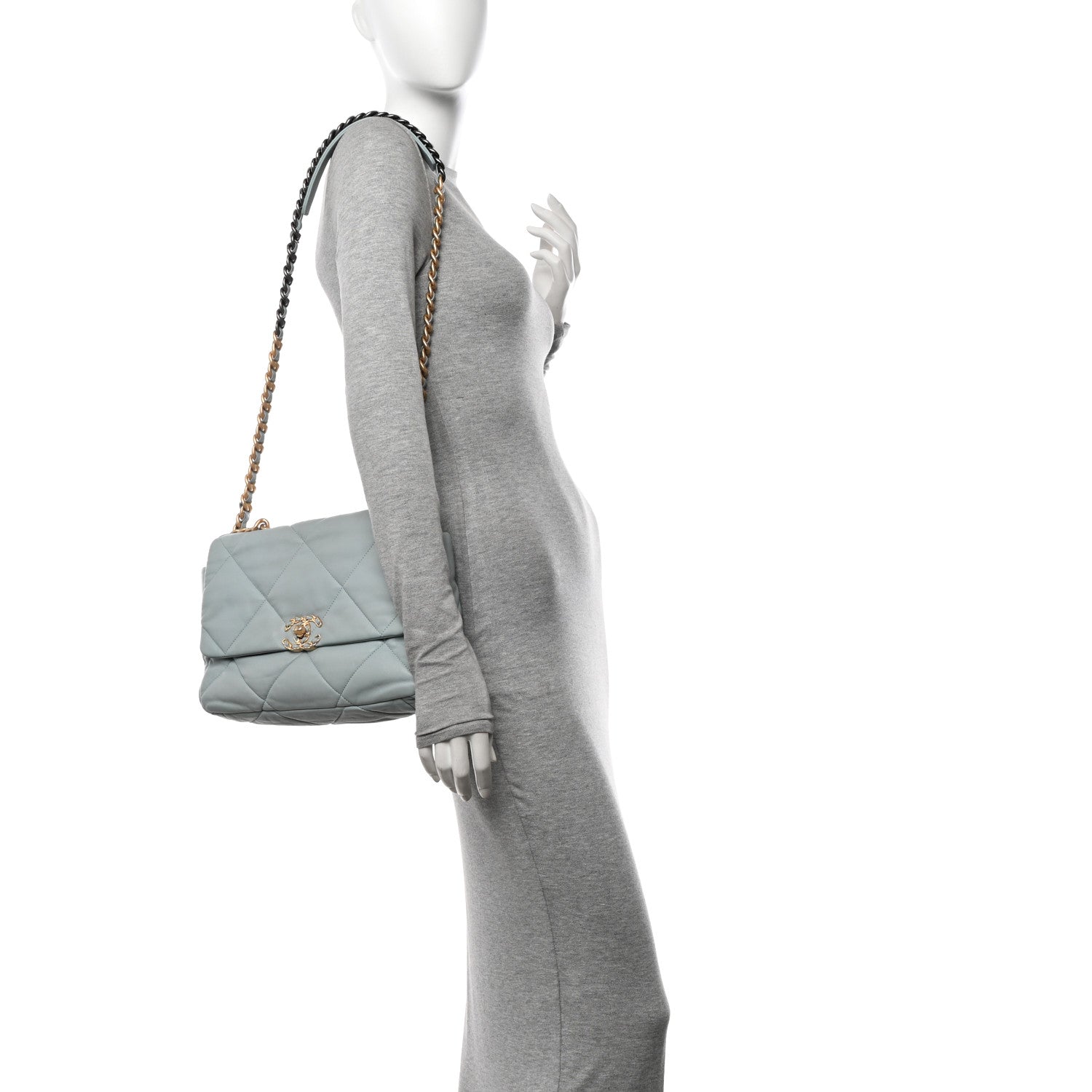 Lambskin Quilted Large Chanel 19 Flap Light Blue