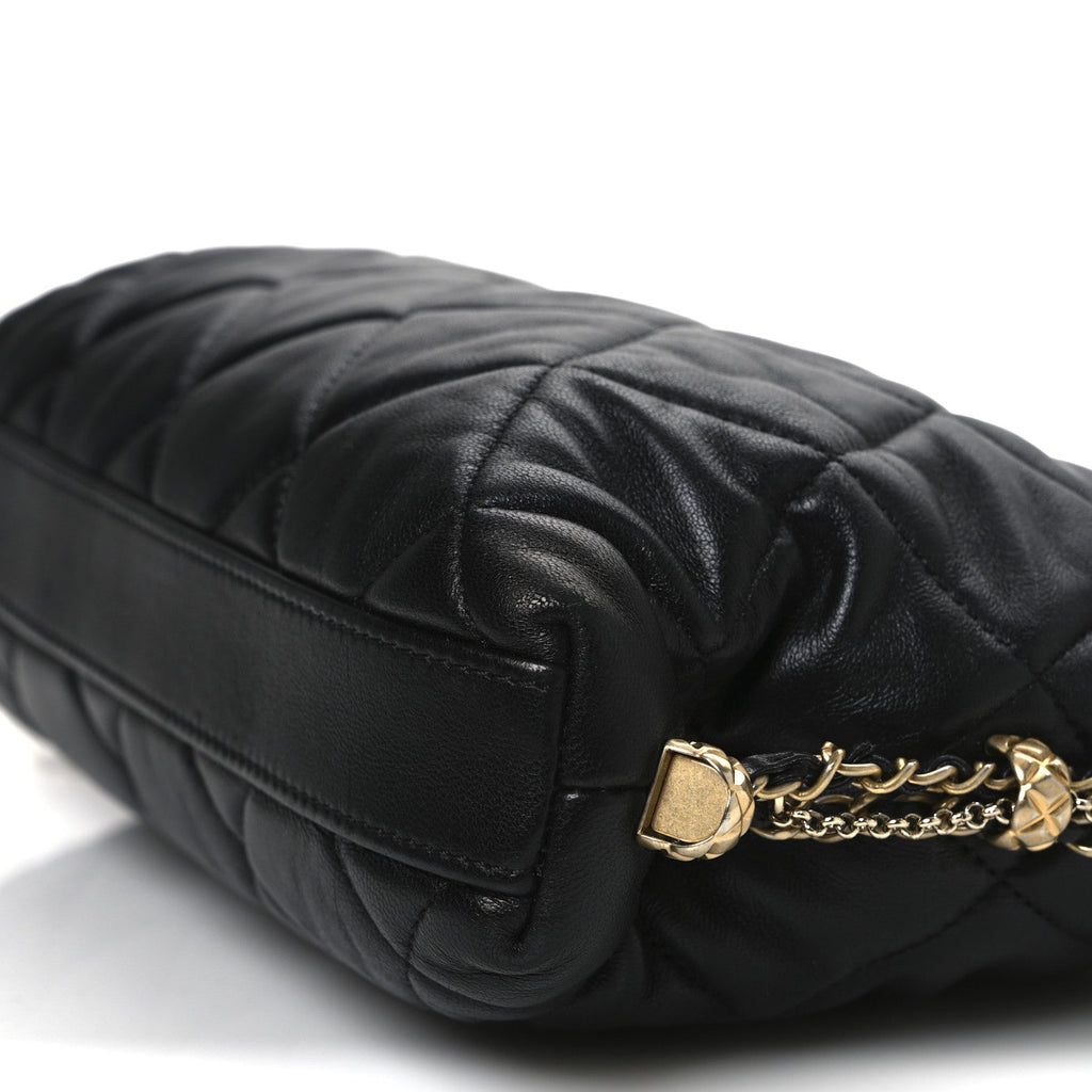 Lambskin Quilted Crush on Chains Hobo Black