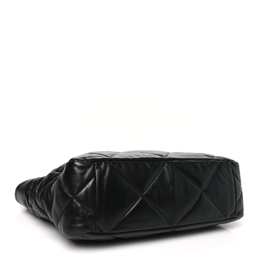 Lambskin Quilted Chanel 19 East West Shopping Bag Black