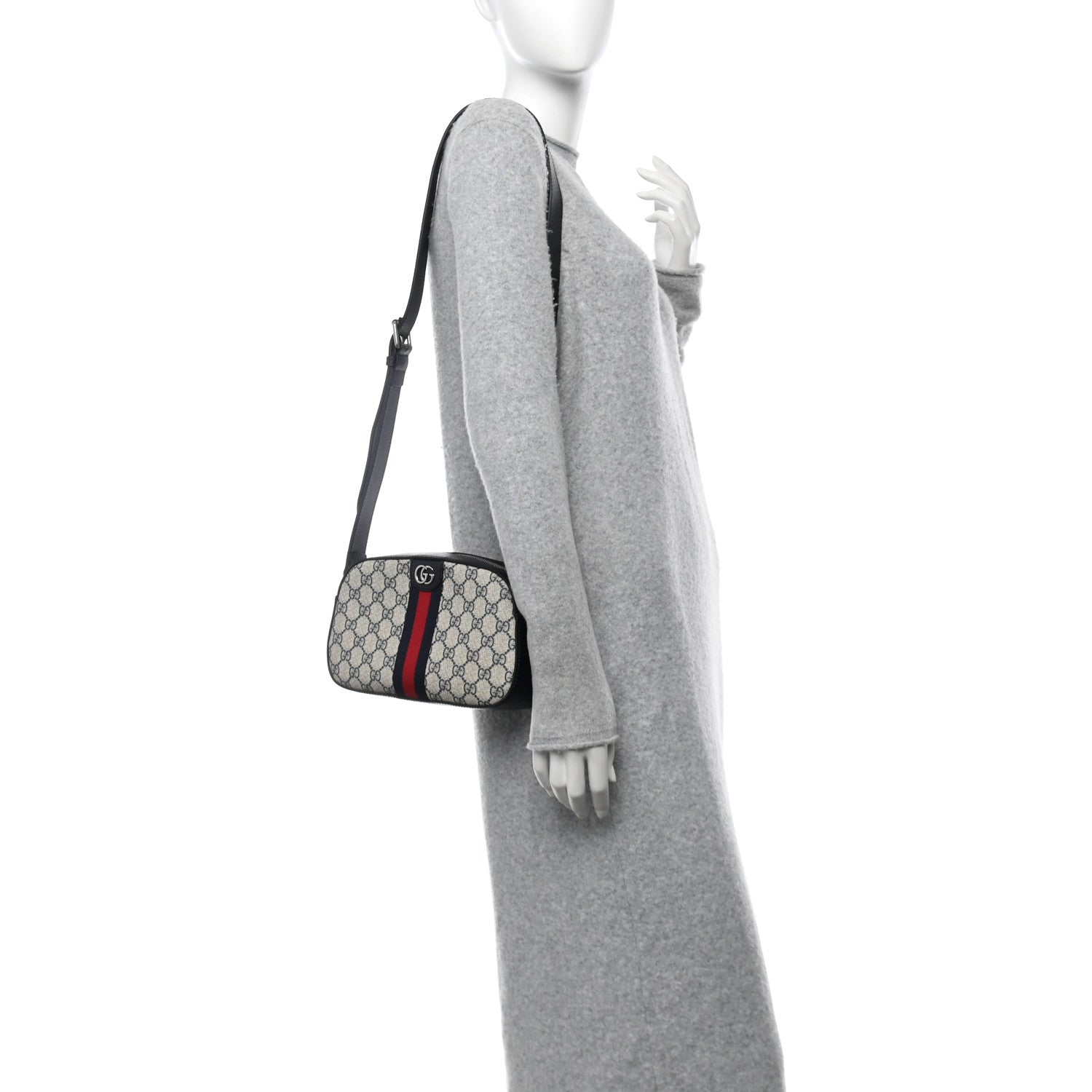 GG Supreme Monogram Textured Dollar Calfskin Web Small Ophidia Camera Bag Beige Blue