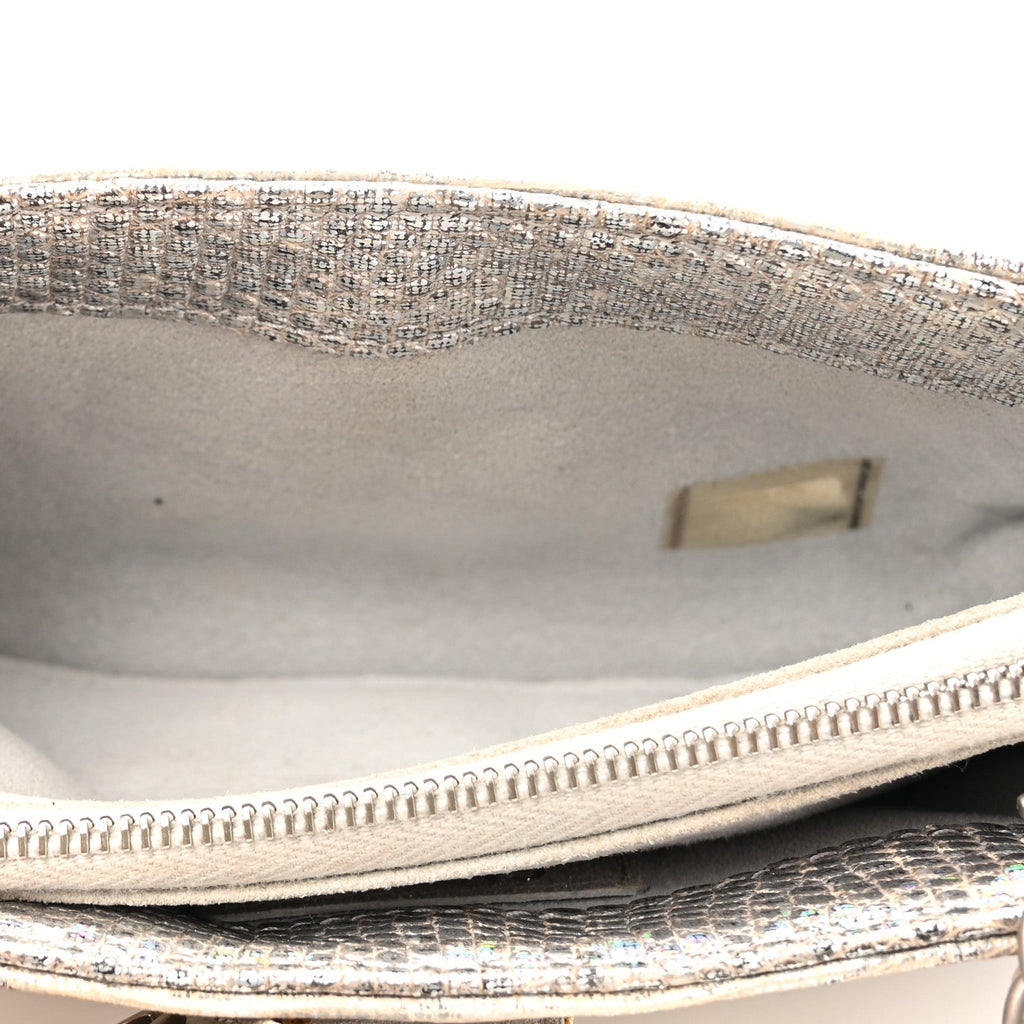 Iridescent Lizard Phone Holder Crossbody Silver
