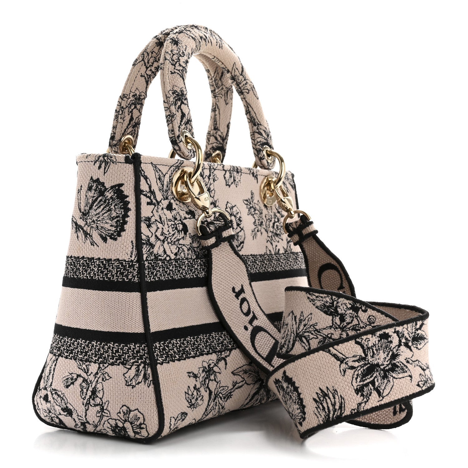 Canvas Embroidered Jardin Botanique Medium Lady D-Lite Light Pink Black