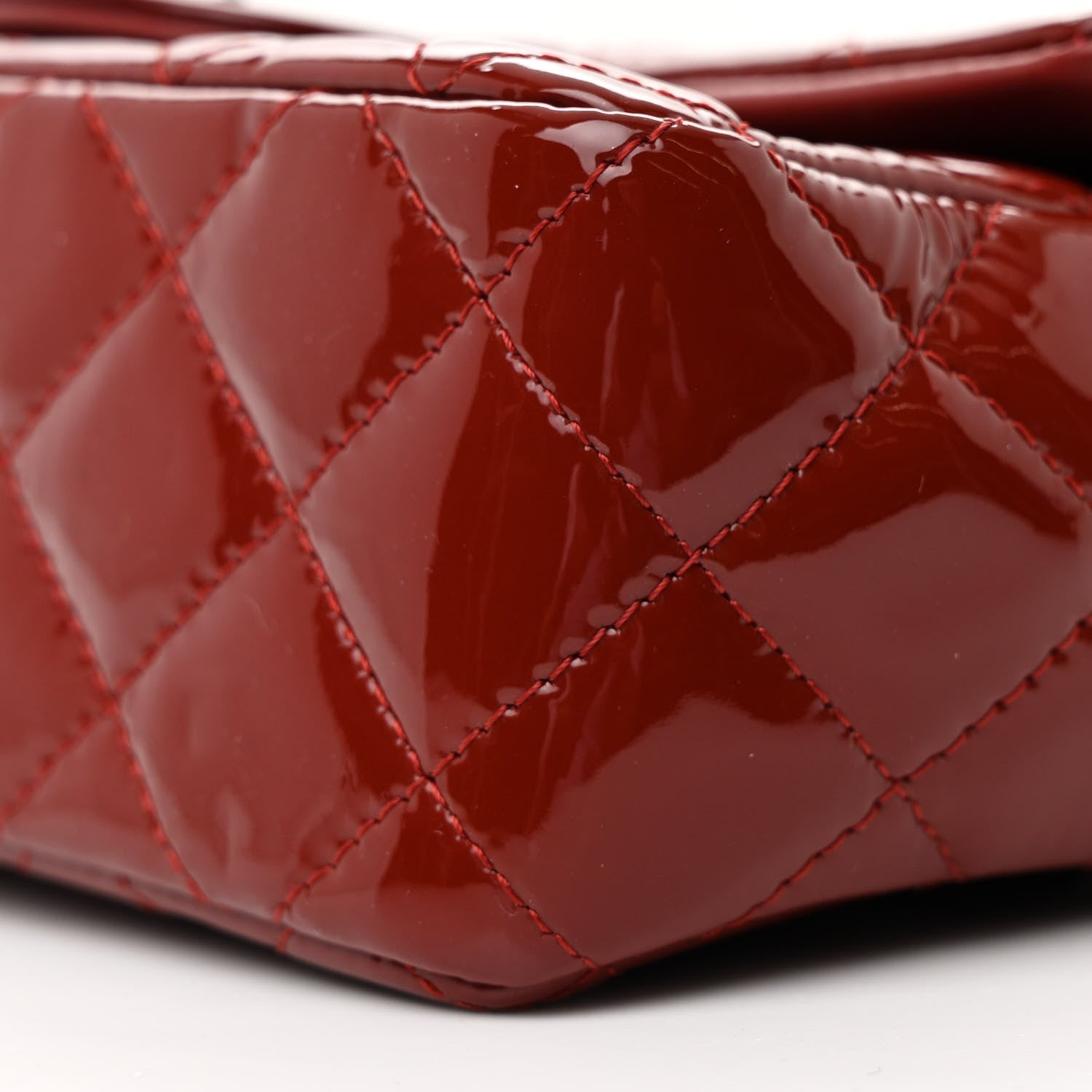 Patent Calfskin Quilted Mini Rectangular Flap Dark Red