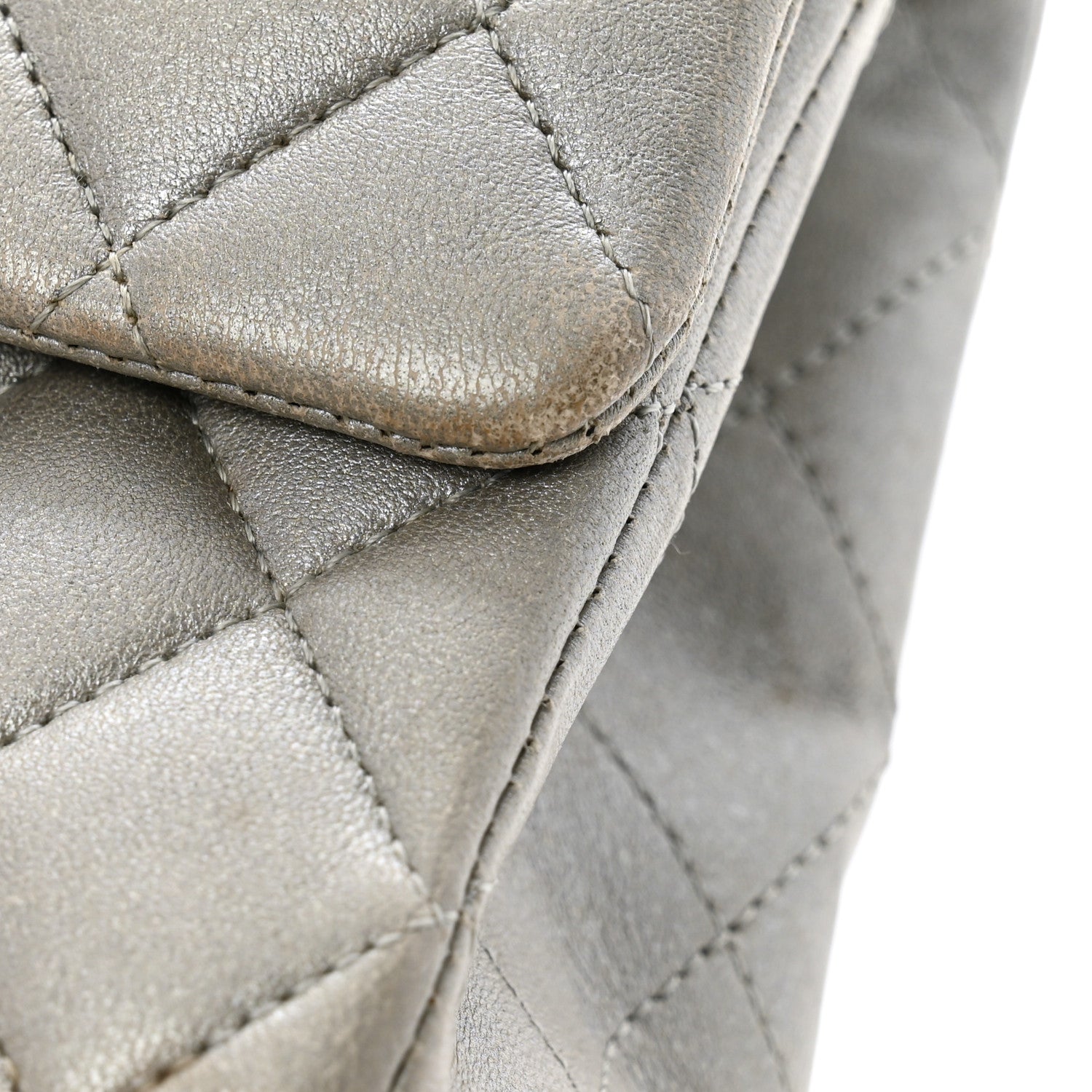 Metallic Lambskin Quilted Medium Double Flap Silver