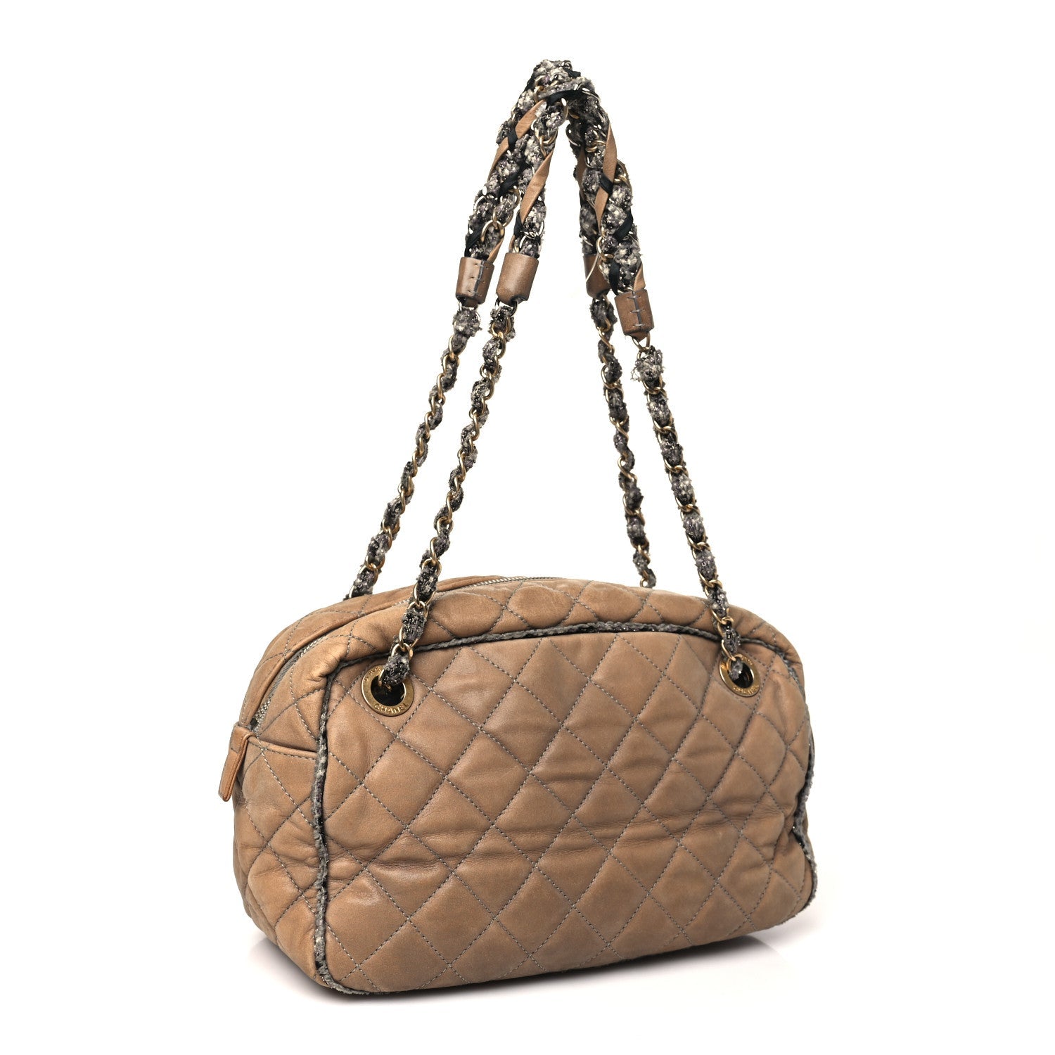 Iridescent Calfskin Tweed Bowler Bag Brown