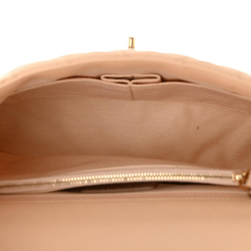 Caviar Quilted Small Coco Handle Flap Beige