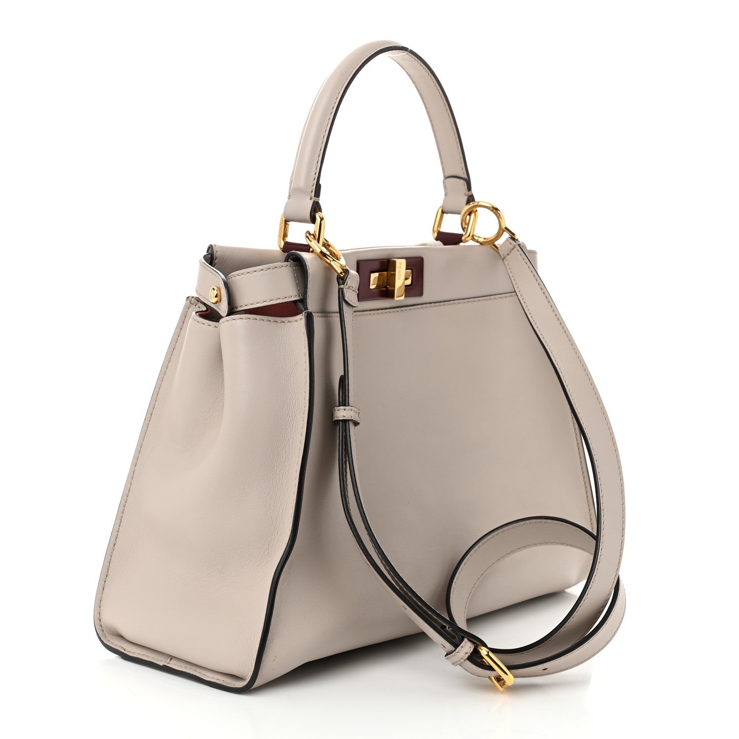 Vitello Seta Shiny Nappa Medium Peekaboo Iconic Satchel Grigio Polvere Bois de Rose