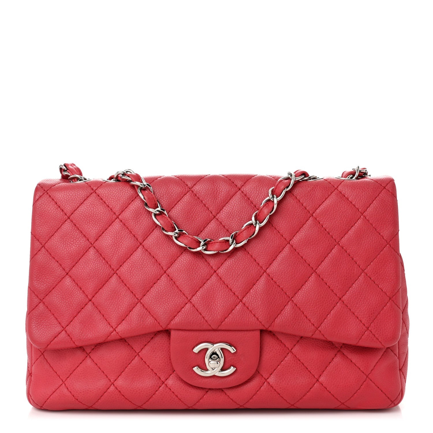 Caviar Quilted Jumbo Single Flap Fuchsia
