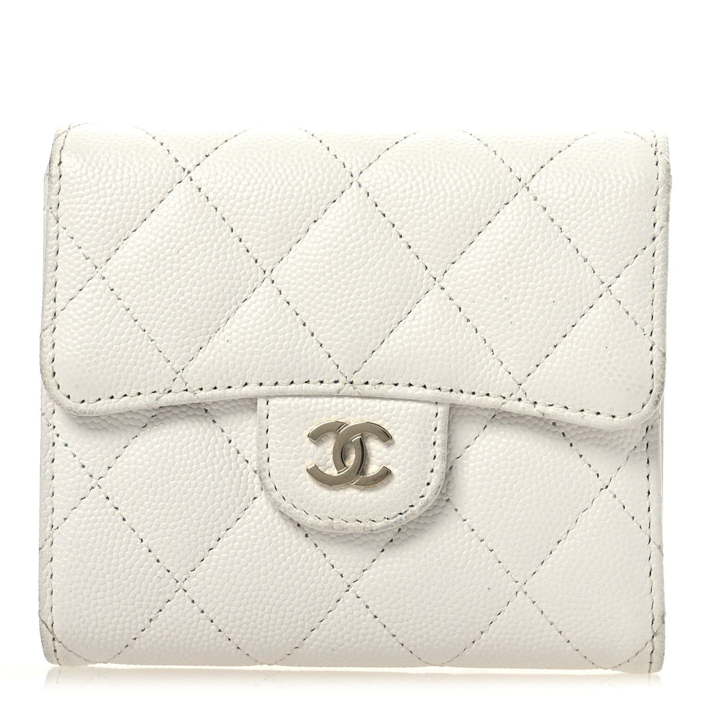 Caviar Quilted Compact Flap Wallet White