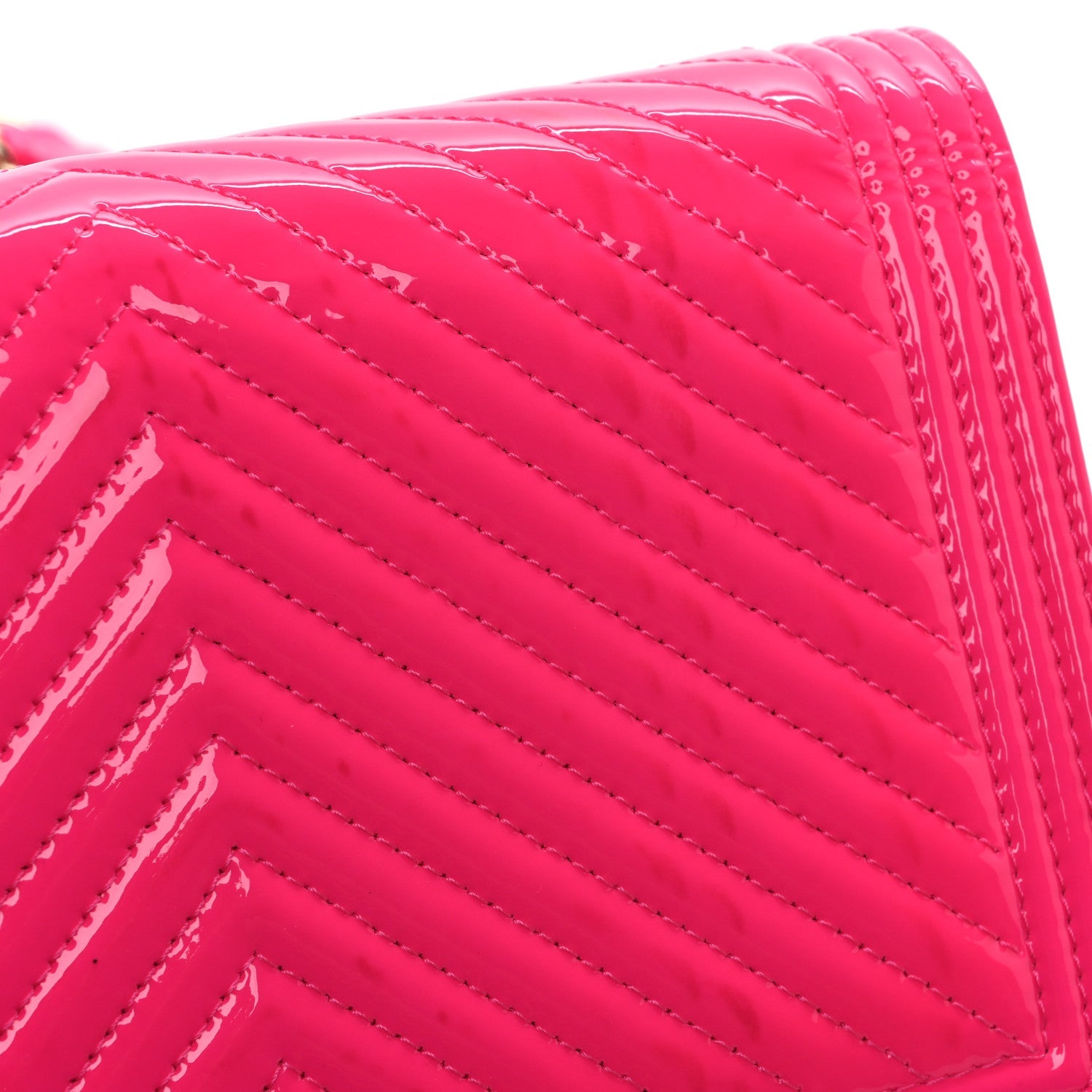 Patent Chevron Quilted Boy Wallet On Chain WOC Neon Pink