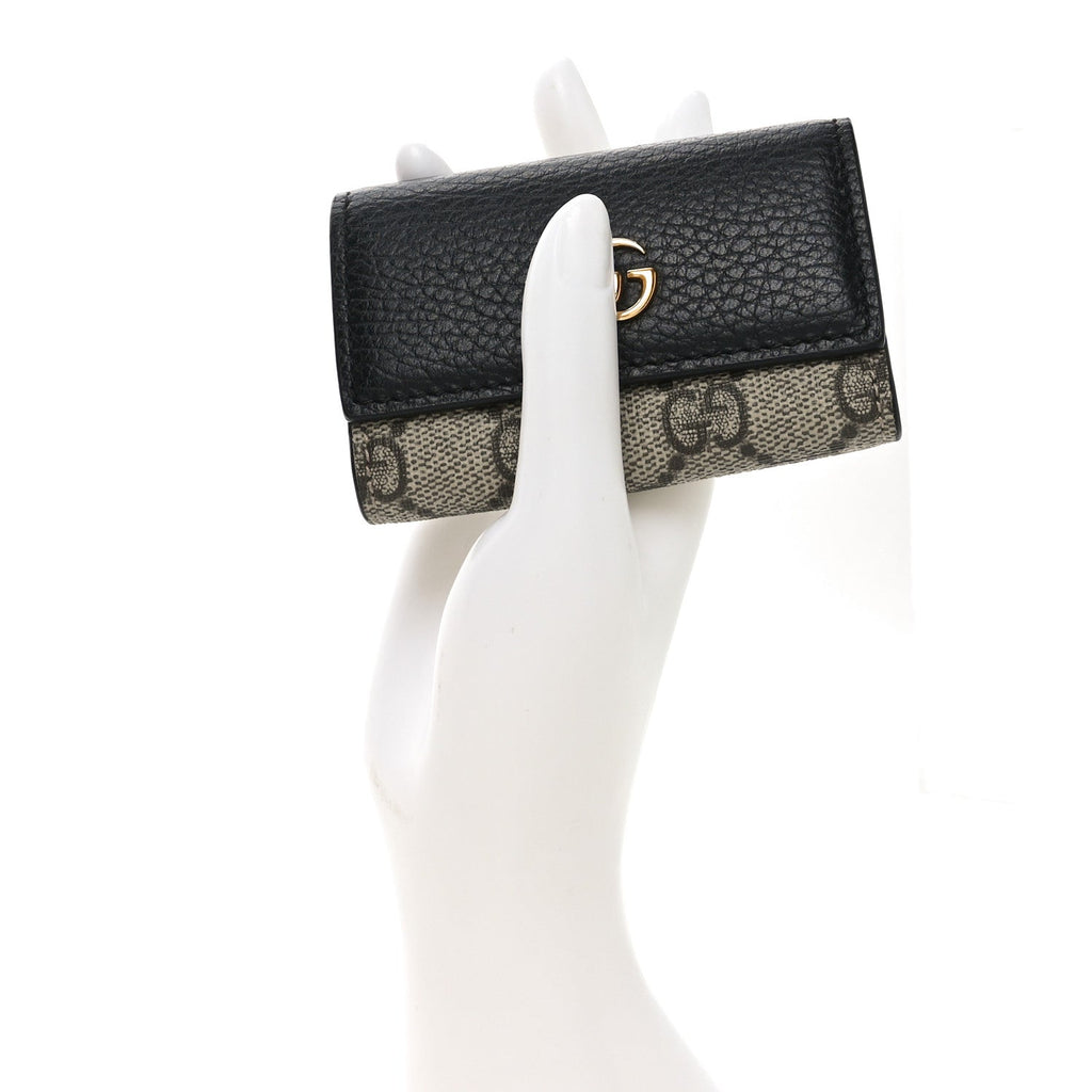 Dollar Calfskin GG Supreme Monogram GG Marmont 6 Key Holder Case Black Beige Ebony