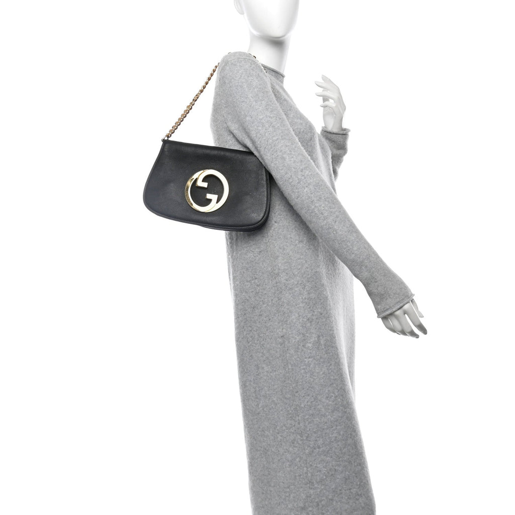 Roxy Calfskin Blondie Chain Shoulder Flap Bag Black