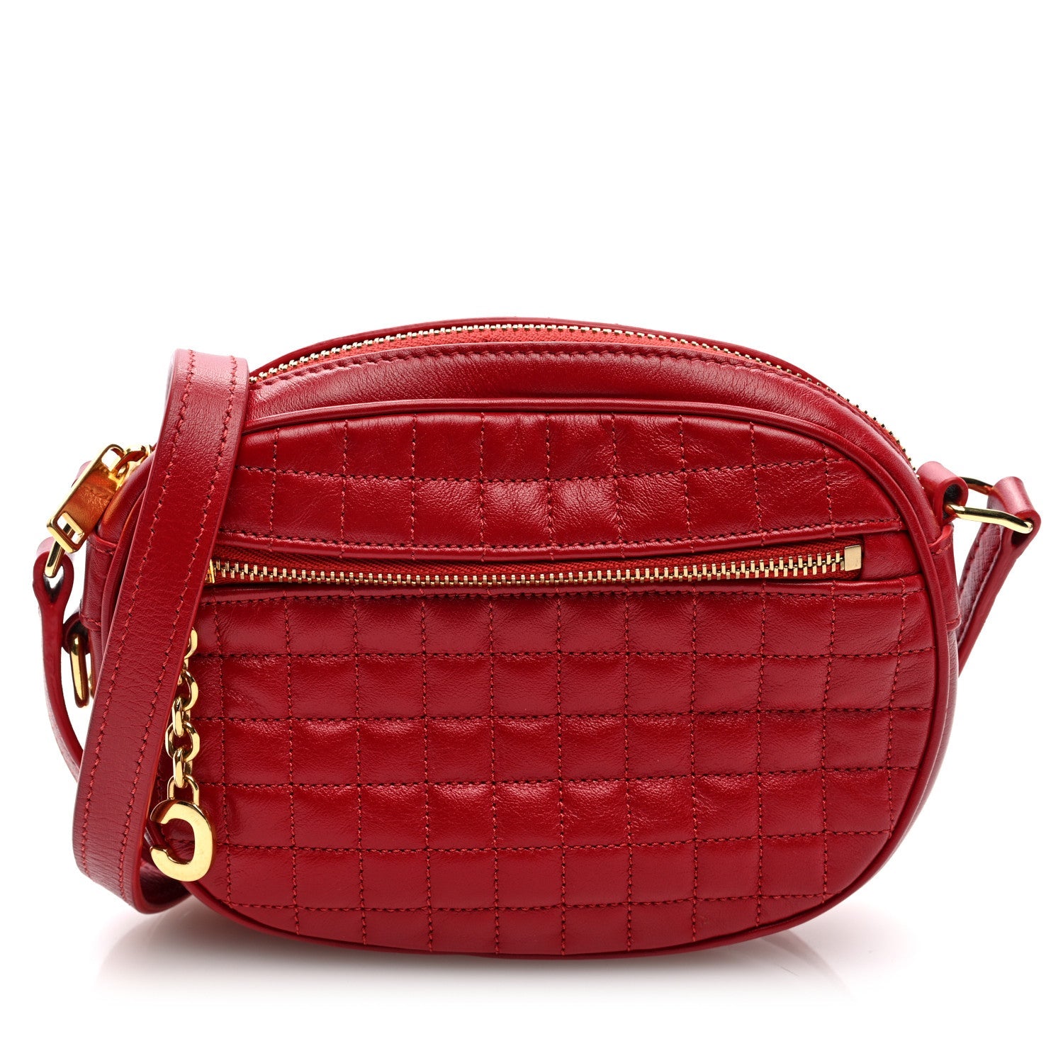 Calfskin Quilted Small C Charm Bag Red