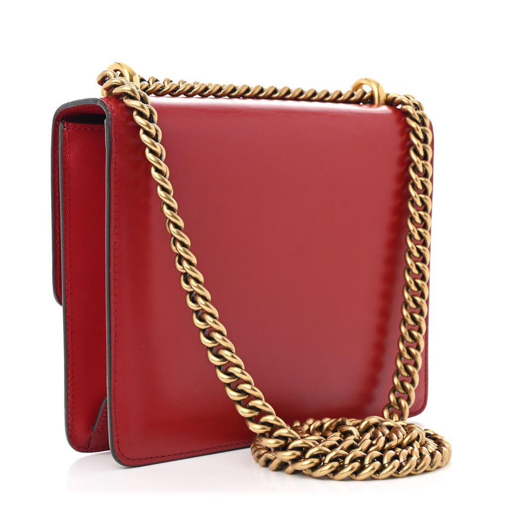 Knight Calfskin Small GG Marmont Chain Handle Bag Hibiscus Red