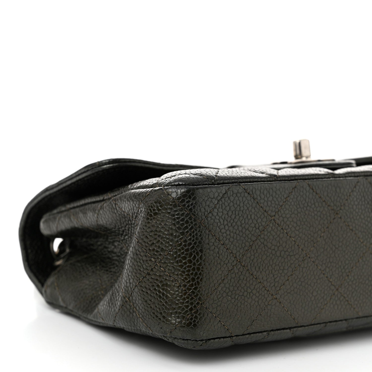 Metallic Caviar Quilted Mini Rectangular Flap Dark Grey