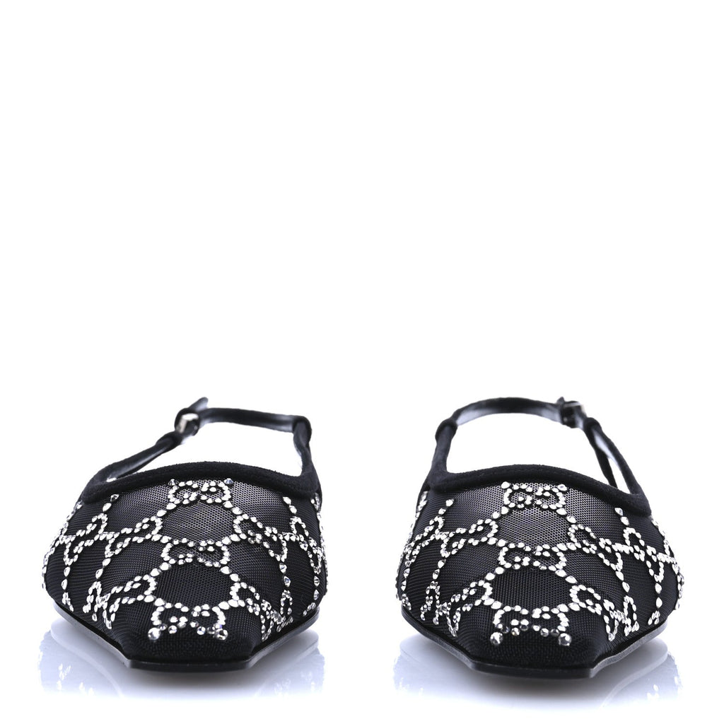 Tela Retino Kid Scamosciato Crystal GG Monogram Square Demi Ballet Flats 37.5 Black