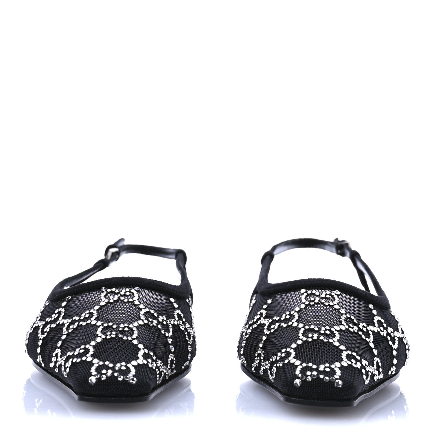 Tela Retino Kid Scamosciato Crystal GG Monogram Square Demi Ballet Flats 37.5 Black