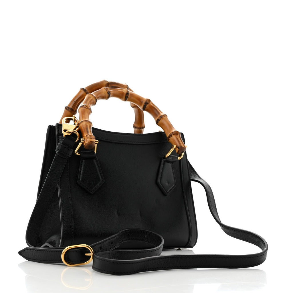 Wonka Grain Calfskin Mini Diana Tote Bag Black Yellow Fluo