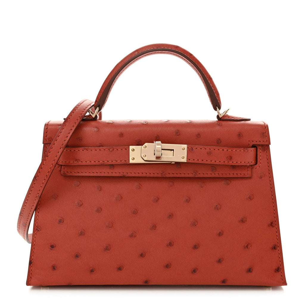 Ostrich Horseshoe Kelly Sellier Mini 20 Cuivre Rose Extreme