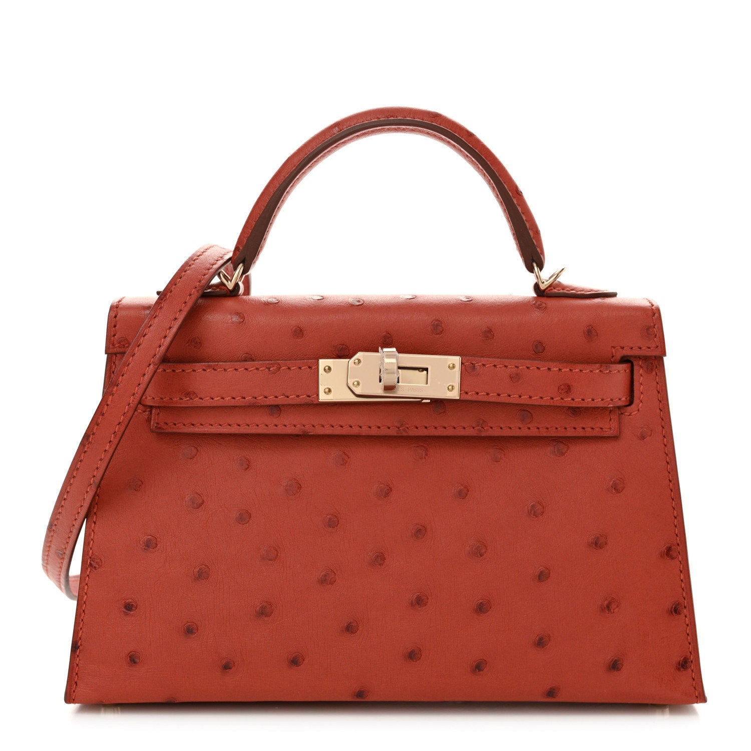 Ostrich Horseshoe Kelly Sellier Mini 20 Cuivre Rose Extreme