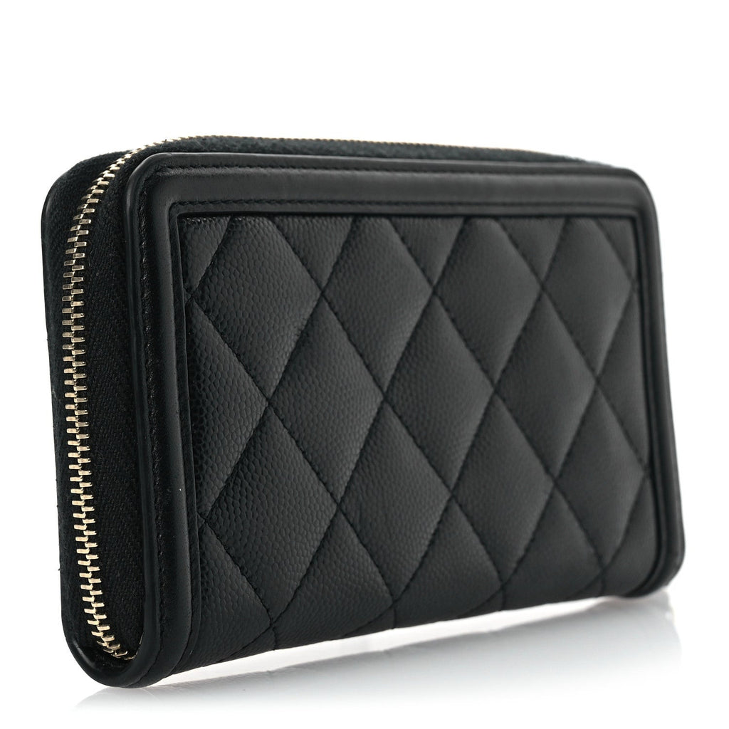 Caviar Quilted Medium Filigree Zip Around Wallet Black