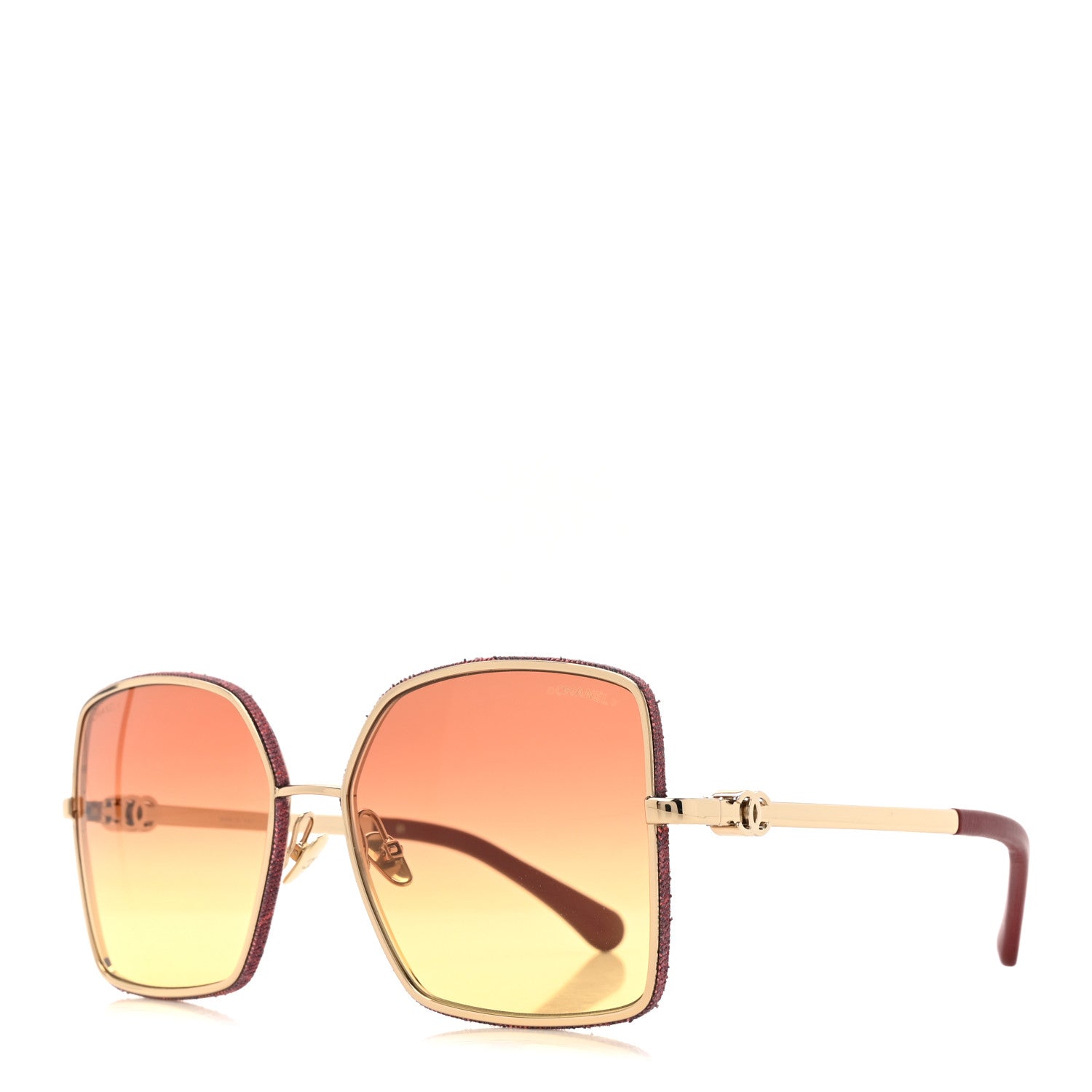 Metal Calfskin Denim Square Sunglasses 4288Q Gold