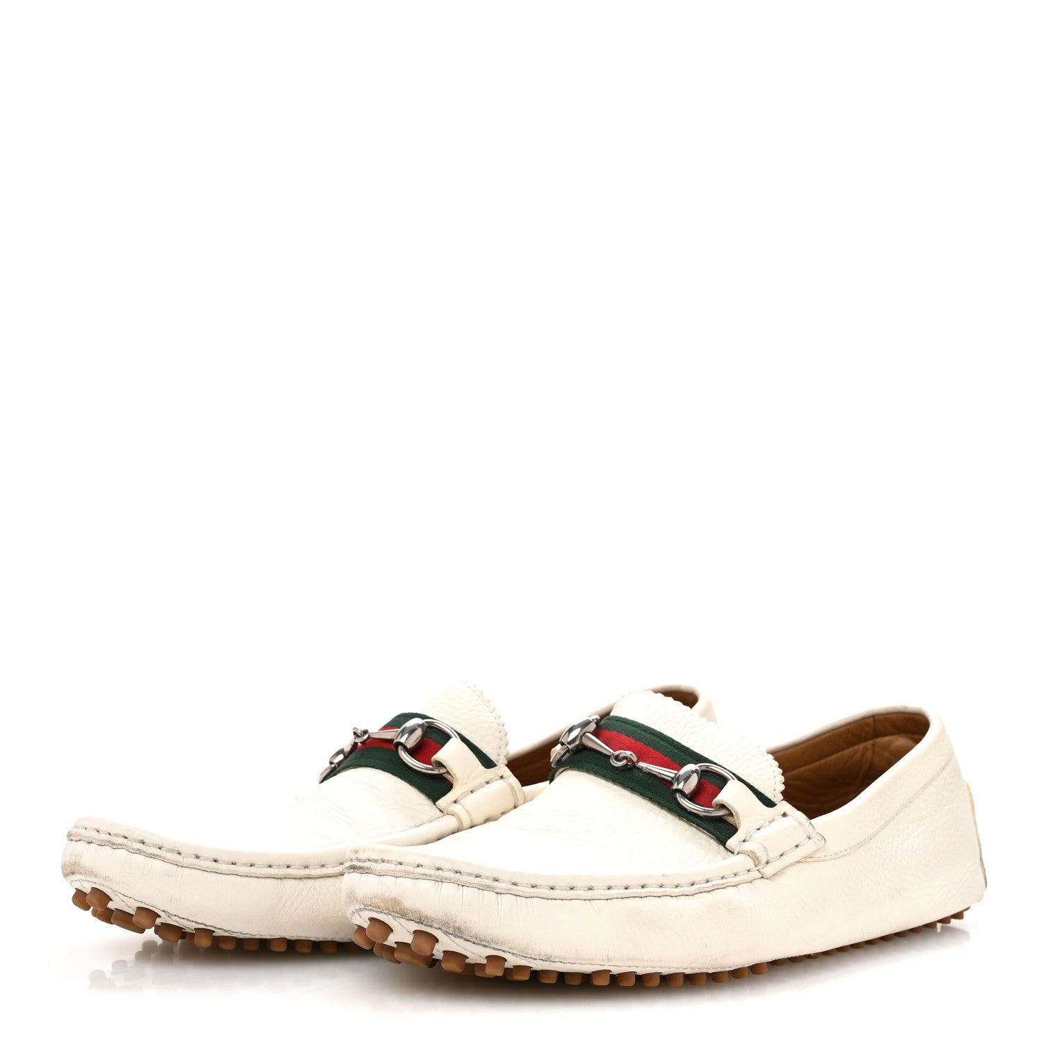 Miro Soft Calfskin Web Mens Horsebit Driver Loafers 10 White
