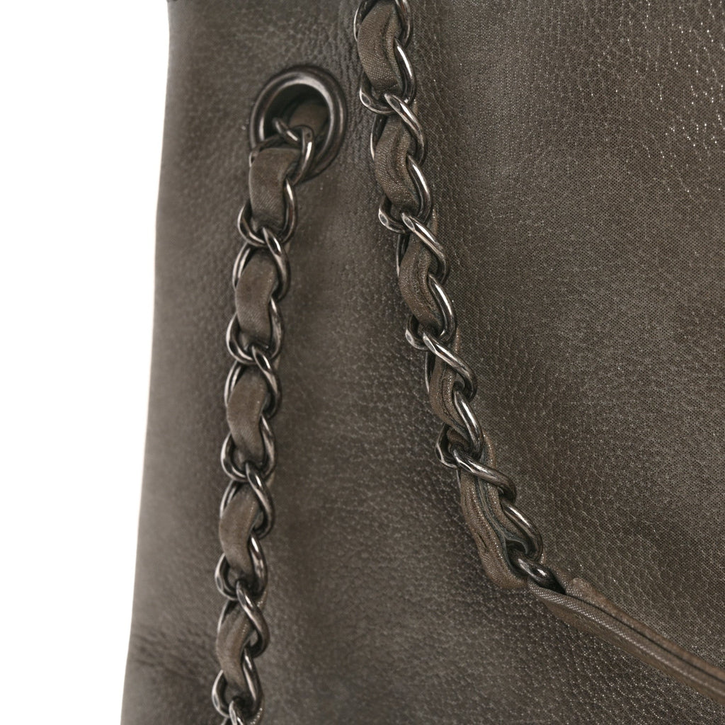 Iridescent Calfskin CC East West Shopping Tote Light Grey