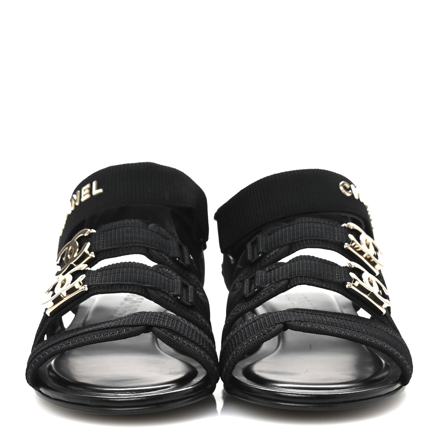 Fabric Metal CC Logo Flat Sandals 36.5 Black