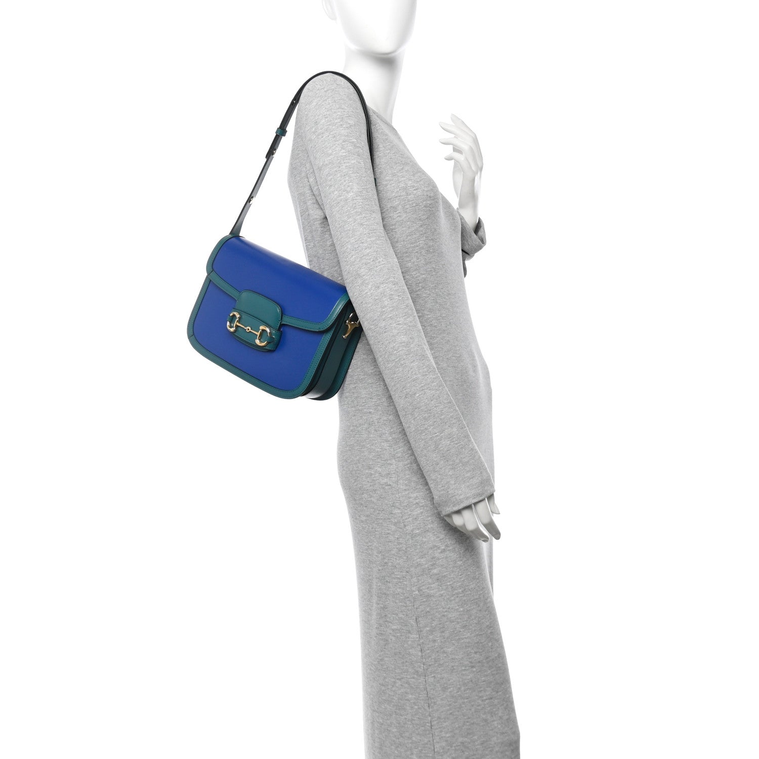 Azalea Calfskin Horsebit 1955 Shoulder Bag Imperial Blue Pavone