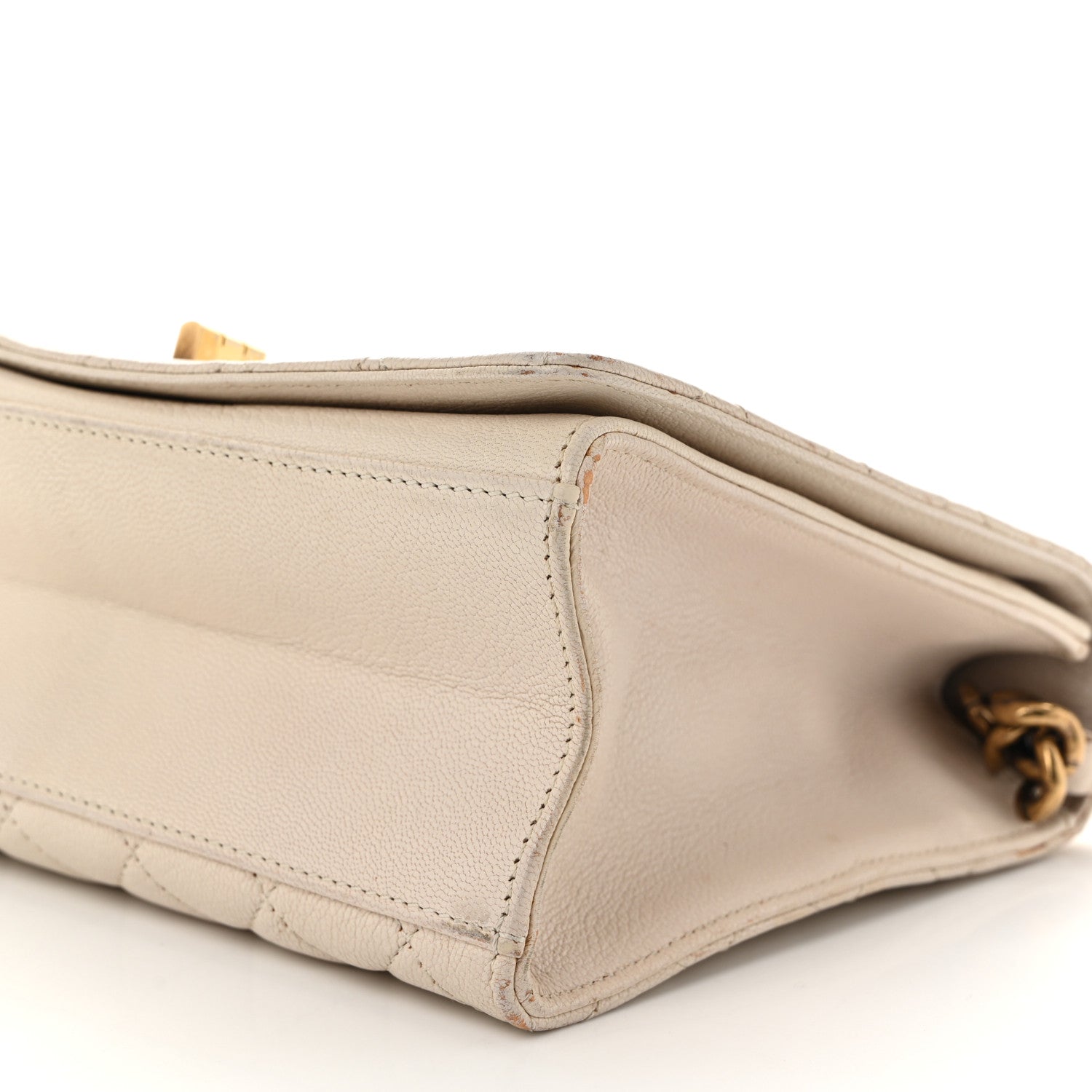 Goatskin Quilted Large Rita Top Handle Flap Beige