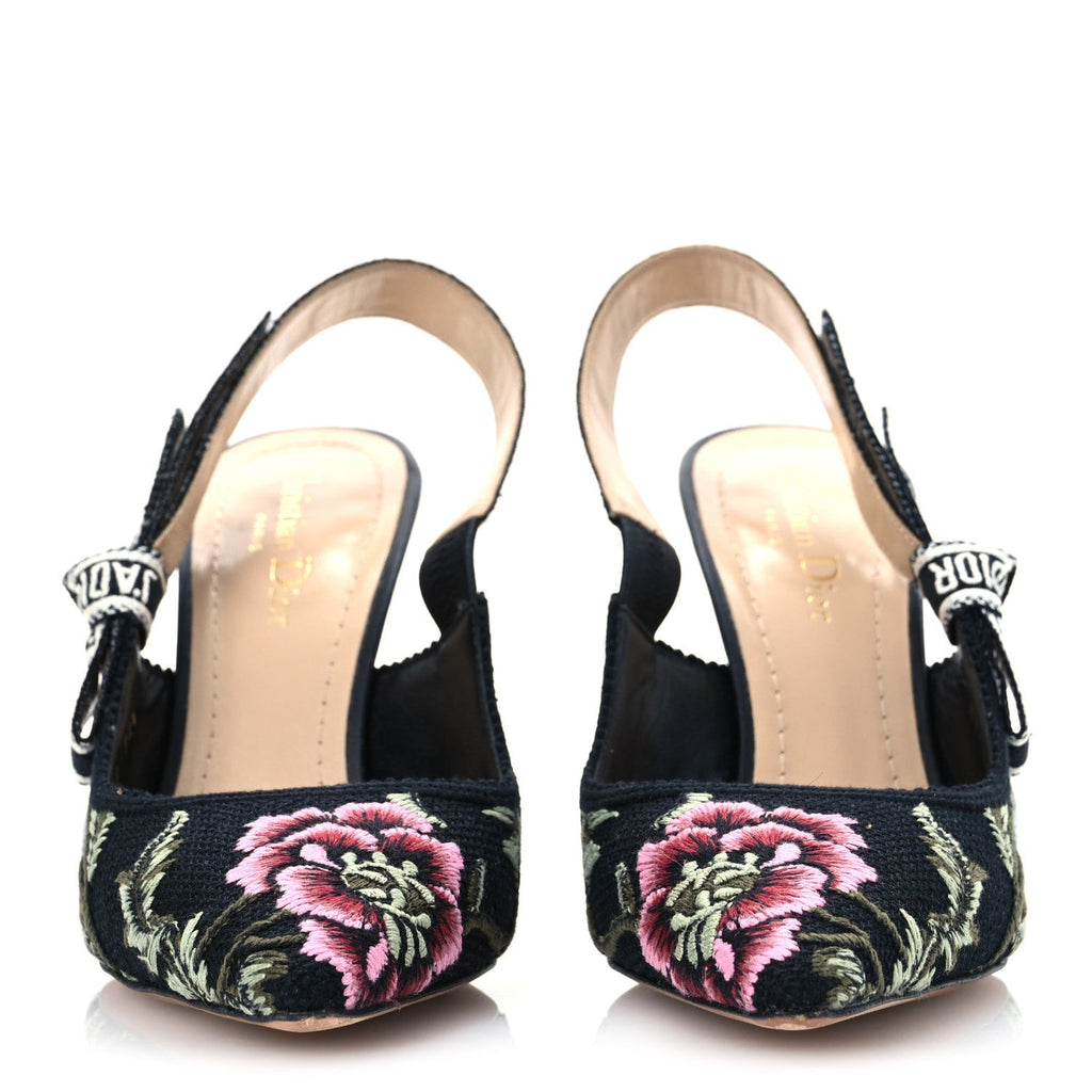 Ribbon Petites Fleurs Embroidered J'Adior Slingback 100mm Pumps 38.5 Black