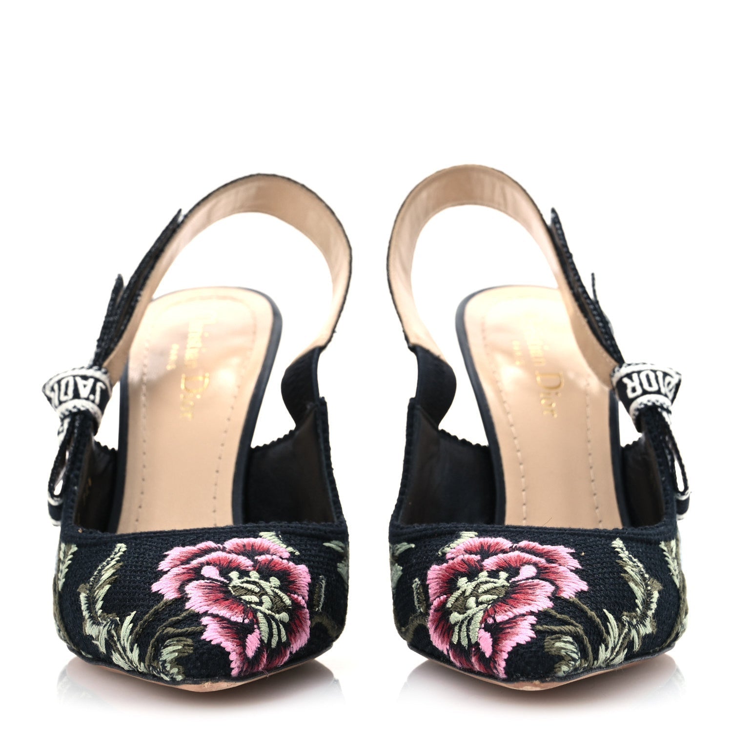 Ribbon Petites Fleurs Embroidered J'Adior Slingback 100mm Pumps 38.5 Black