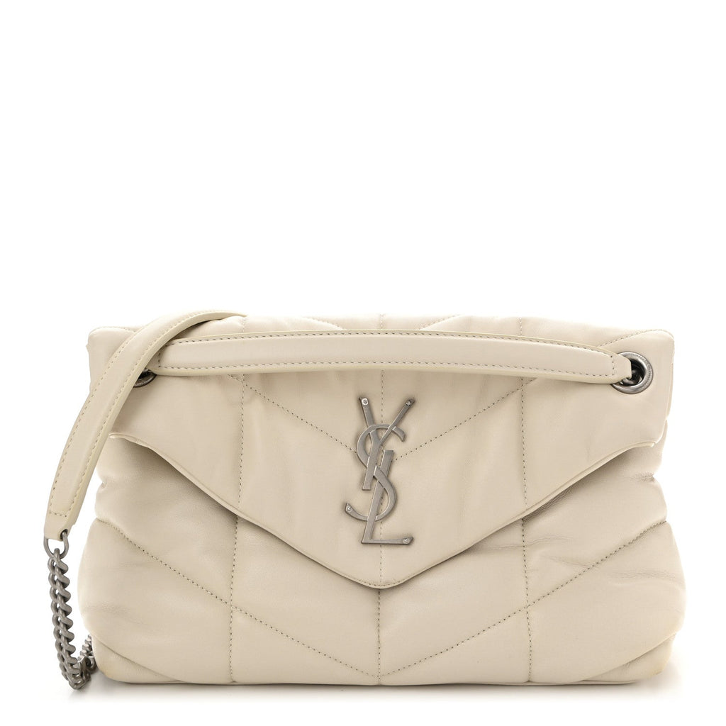 Lambskin Quilted Small Loulou Puffer Monogram Chain Satchel Crema Soft