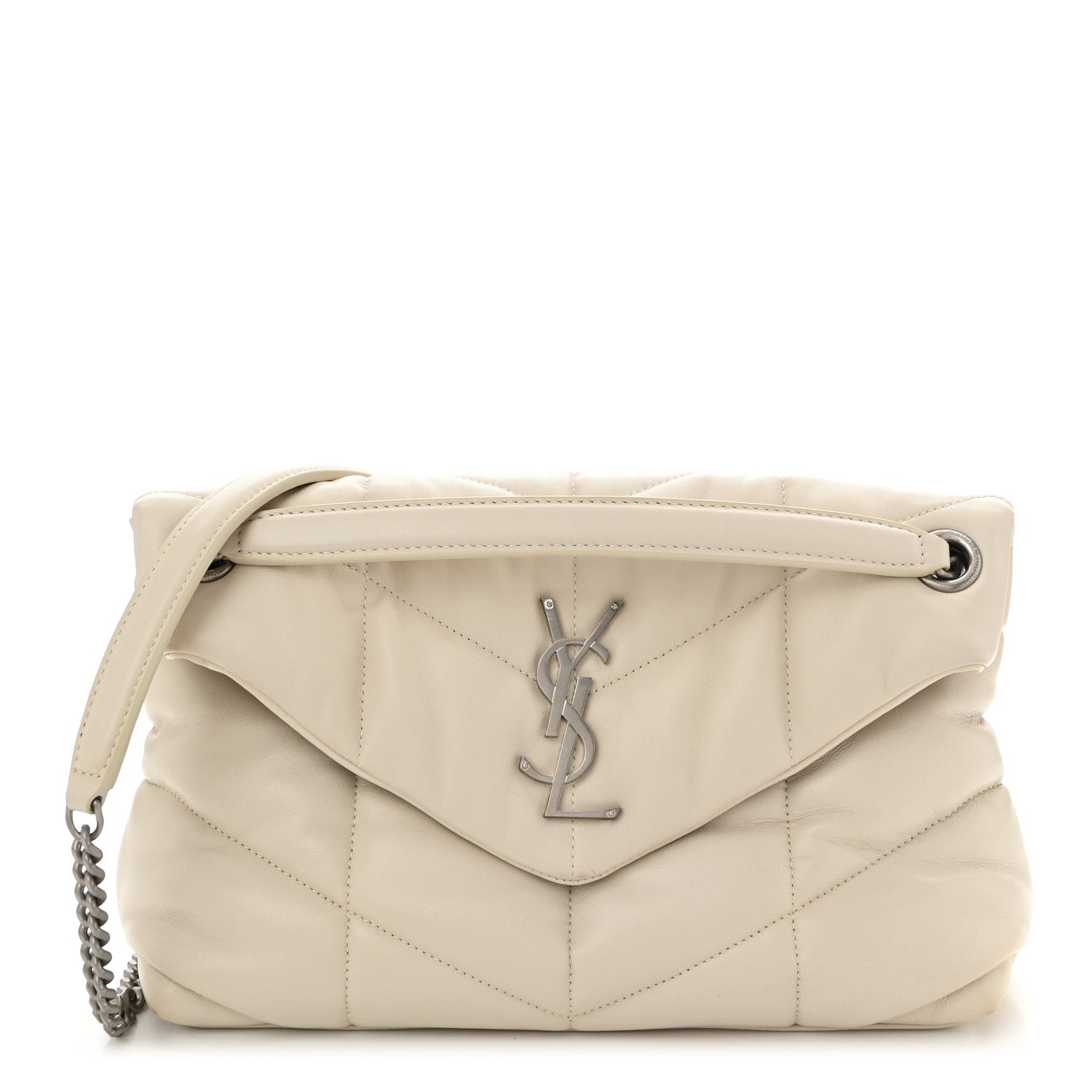 Lambskin Quilted Small Loulou Puffer Monogram Chain Satchel Crema Soft