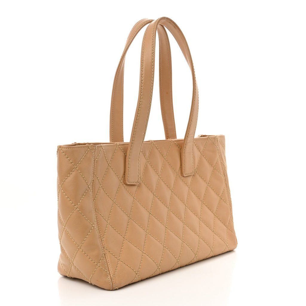 Calfskin Wild Stitch Medium Tote Beige
