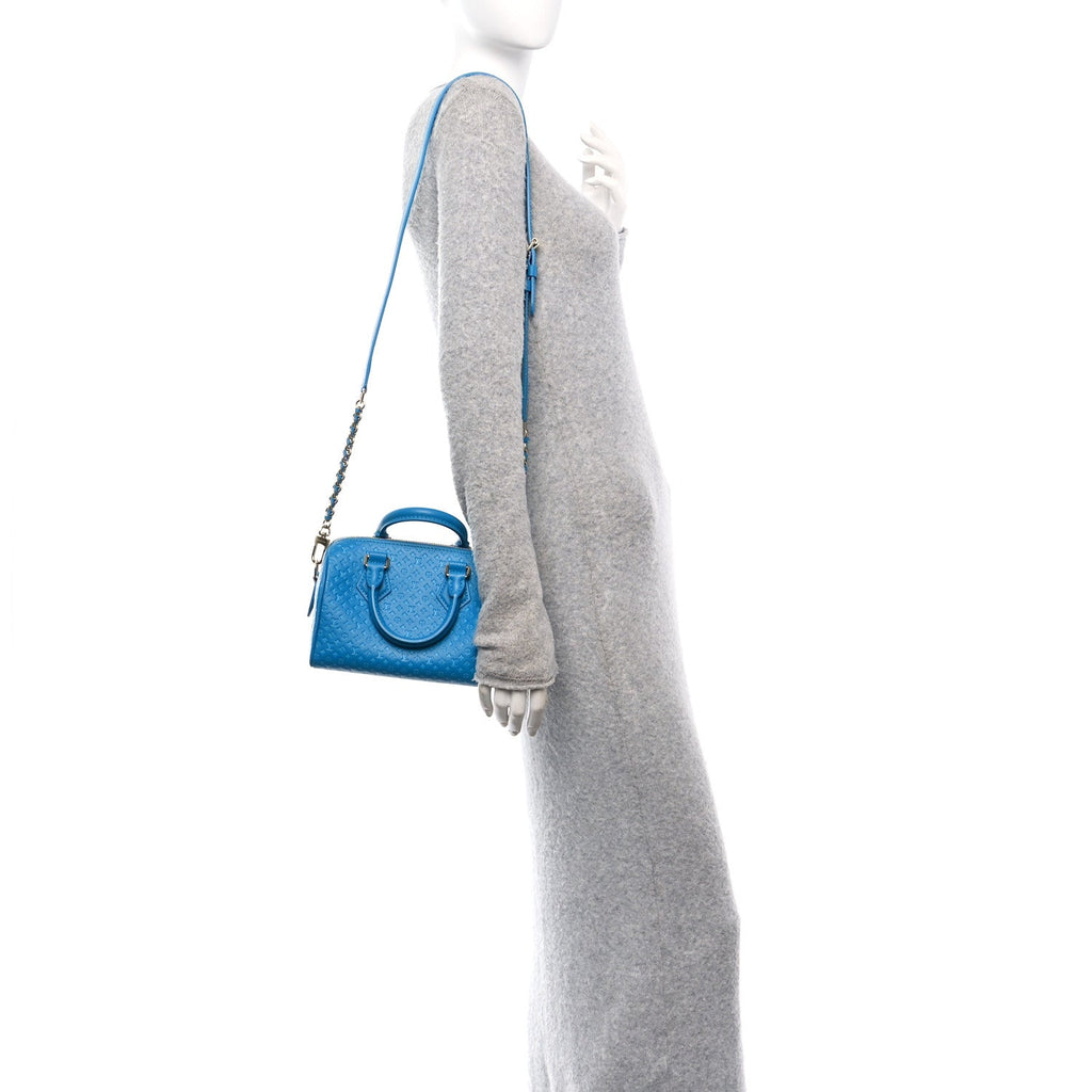 Calfskin Nanogram Embossed Speedy Bandouliere 20 Blue