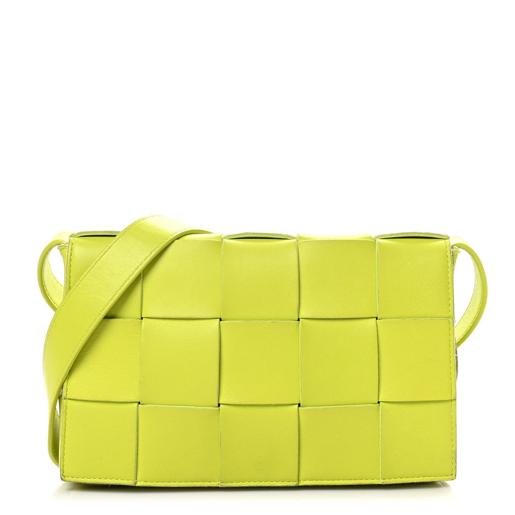 Lambskin Maxi Intrecciato Cassette Crossbody Bag Acid Kiwi