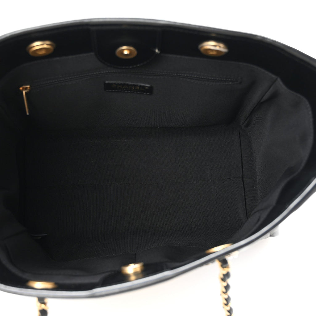 Aged Calfskin Small Charms Deauville Tote Black