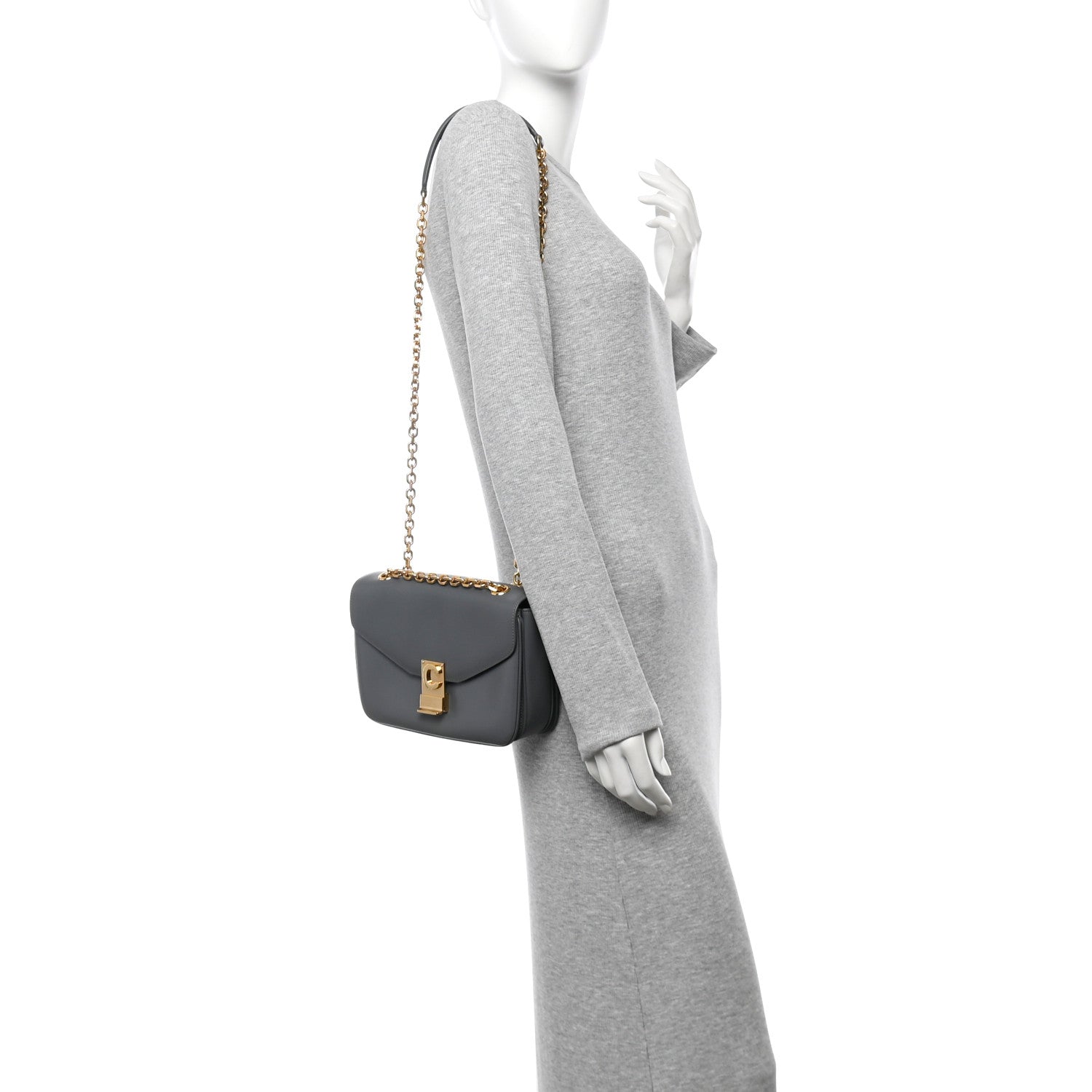 Shiny Calfskin Medium C Bag Grey