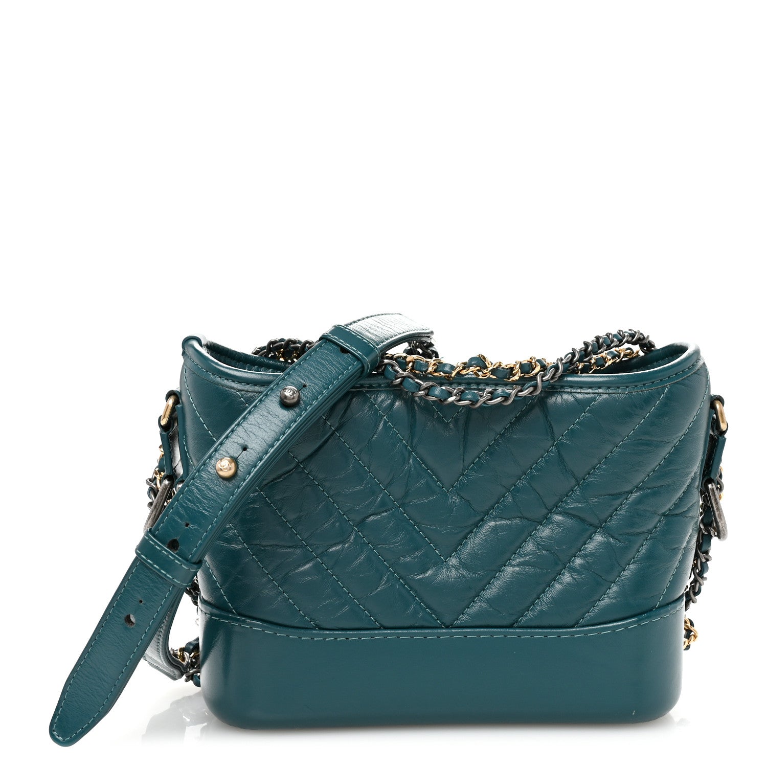 Aged Calfskin Chevron Quilted Small Gabrielle Hobo Green