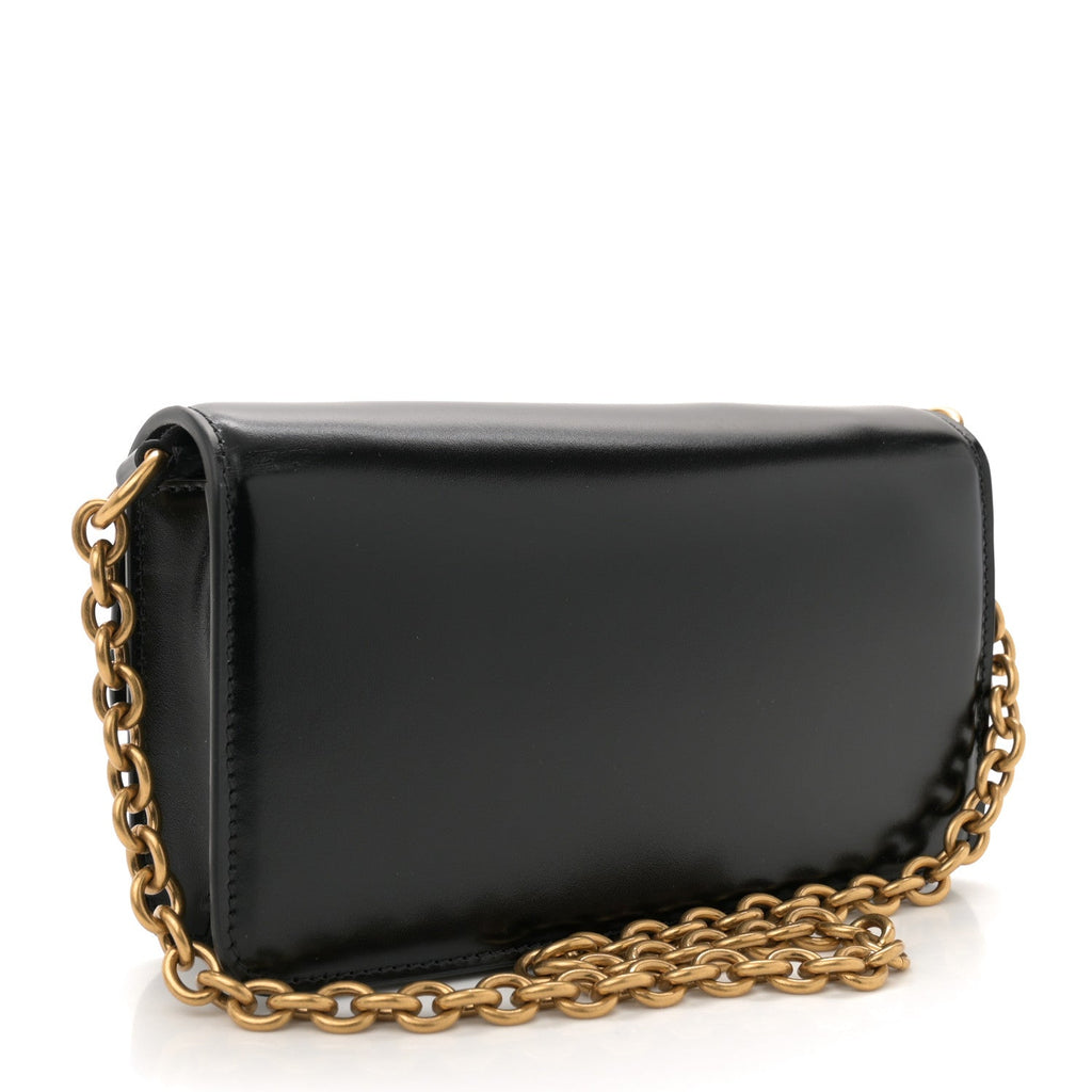 Shiny Calfskin Vlogo Small Shoulder Bag Black