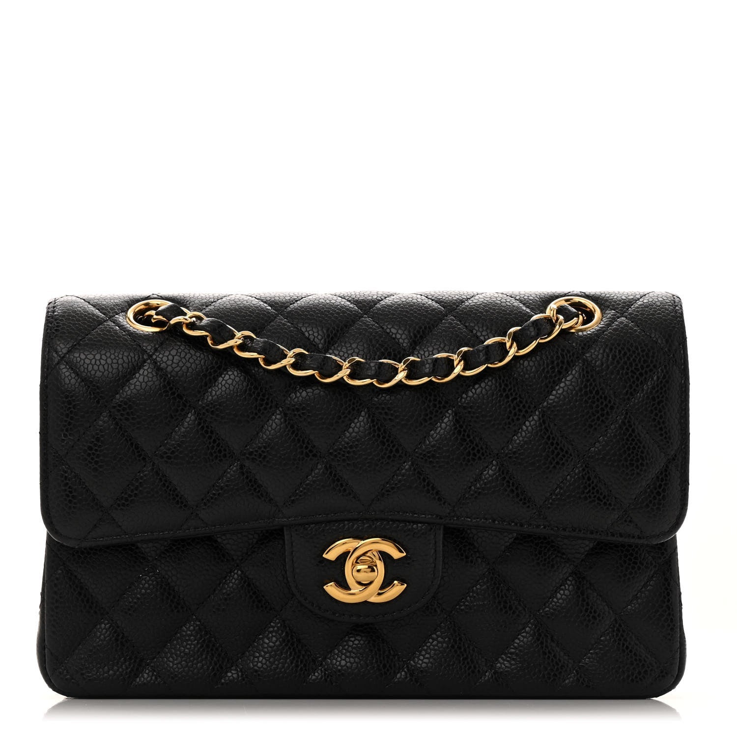 Caviar Quilted Small Double Flap Black