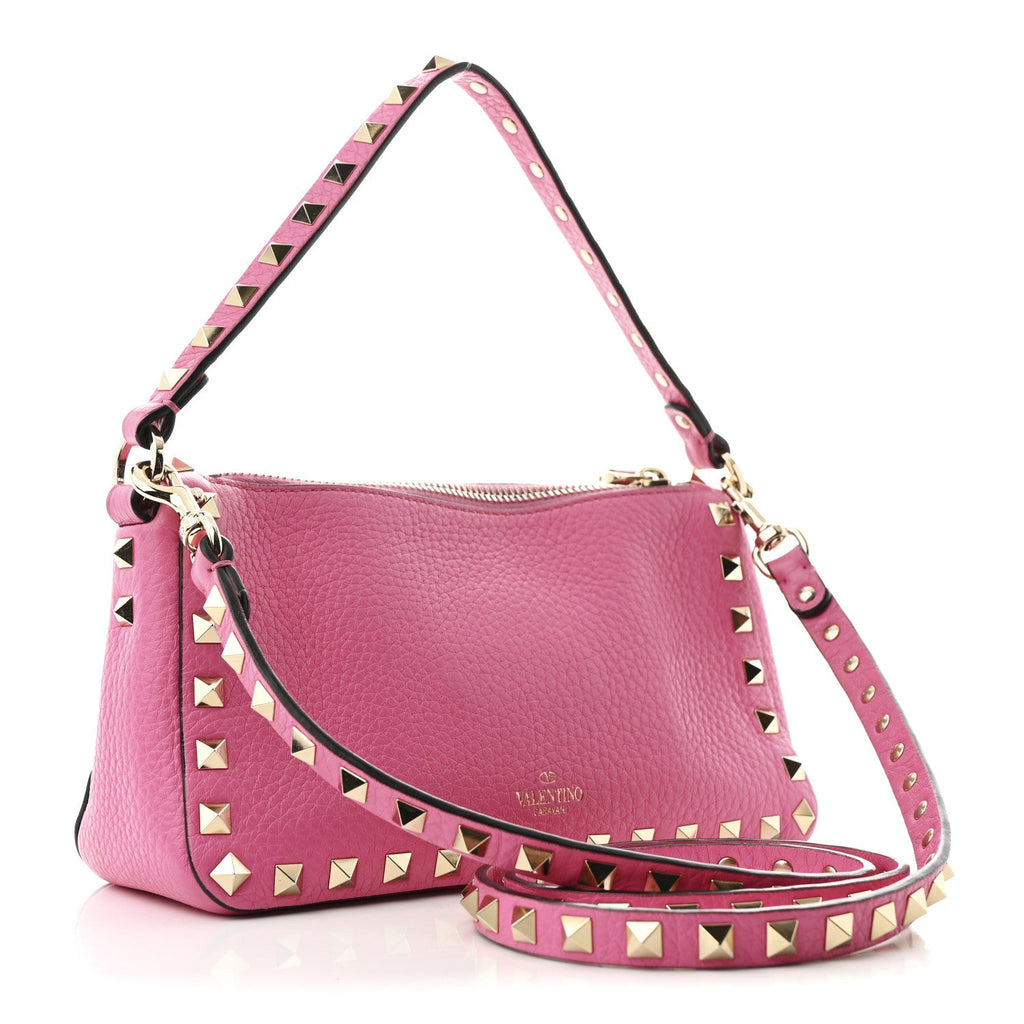 Pebbled Calfskin Small Rockstud Flip Lock Shoulder Bag Dawn Pink