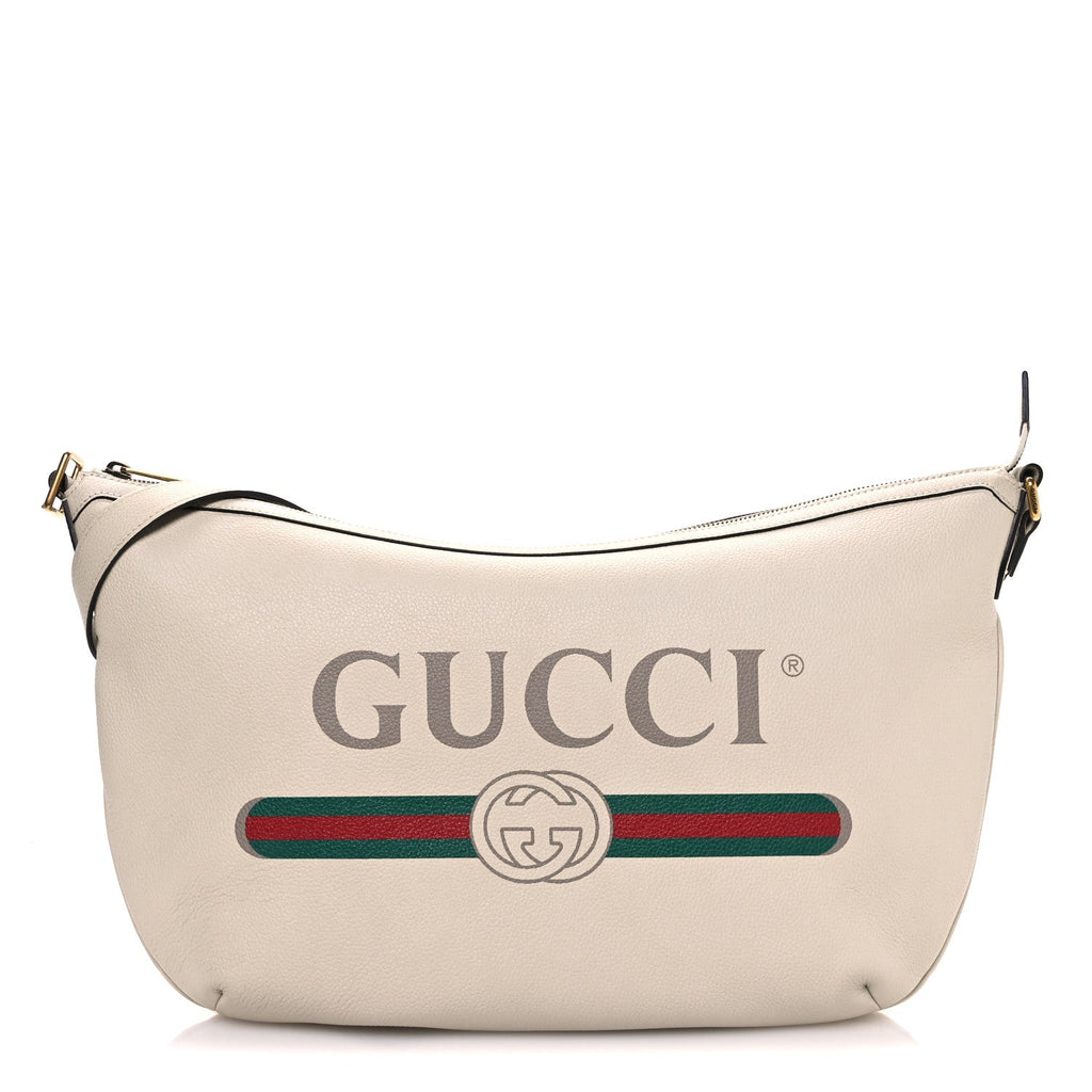Grained Calfskin Logo Half Moon Hobo White