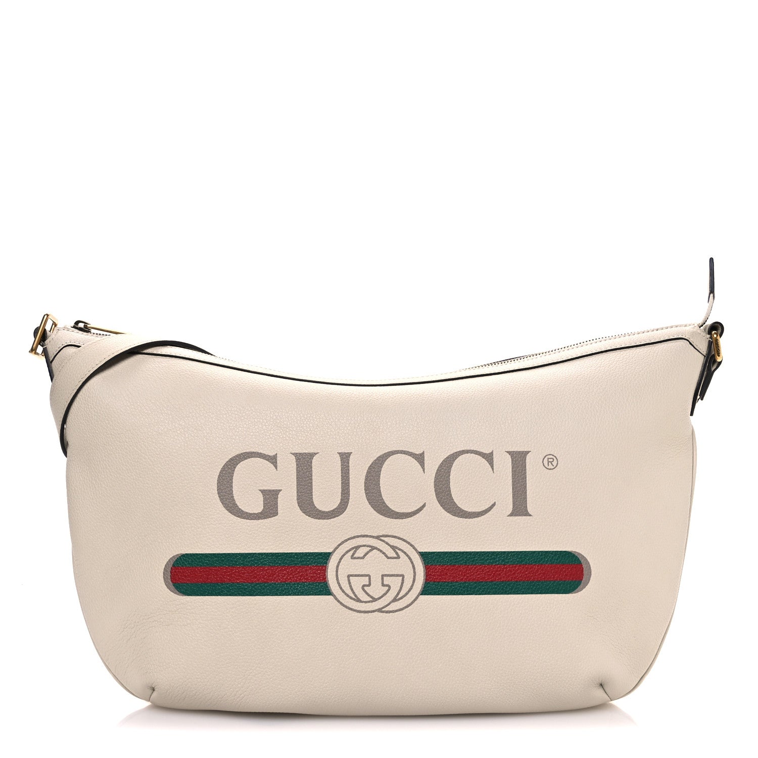 Grained Calfskin Logo Half Moon Hobo White